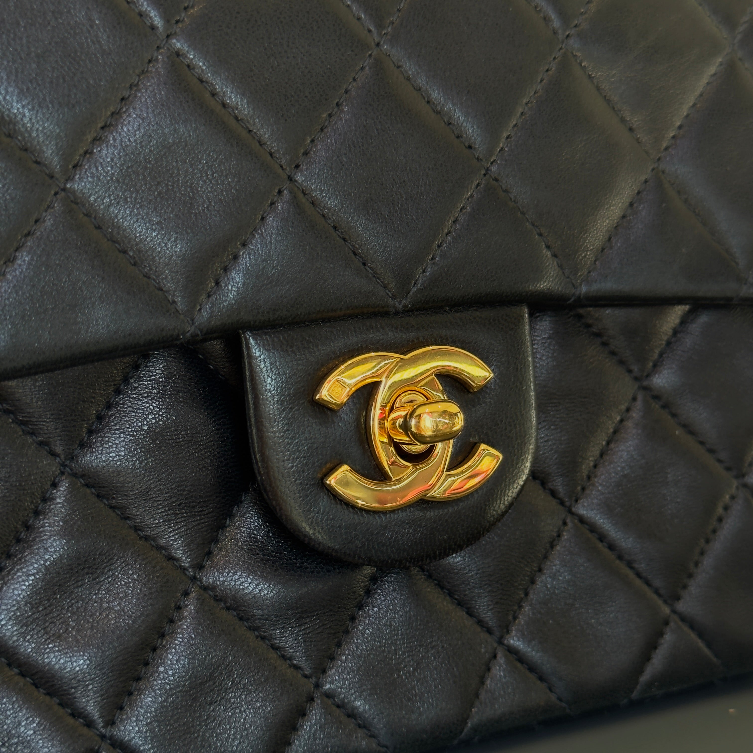 Vintage Chanel Mini Square Lambskin Flap Bag Black - Queen May