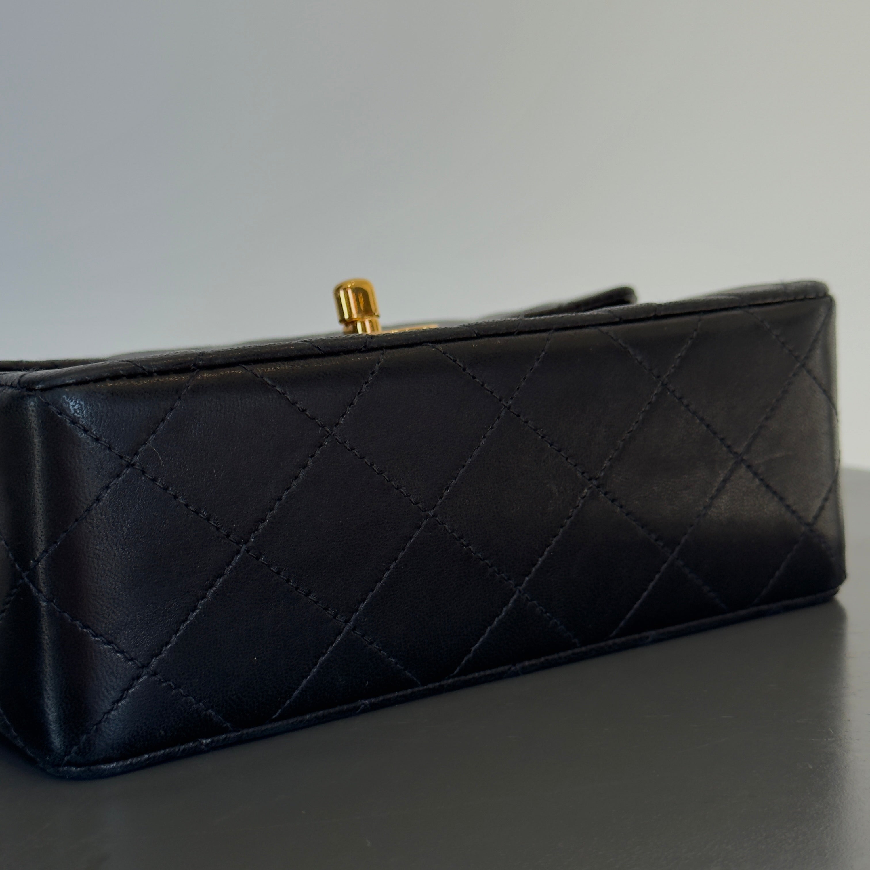 Vintage Chanel Mini Square Lambskin Flap Bag Black - Queen May