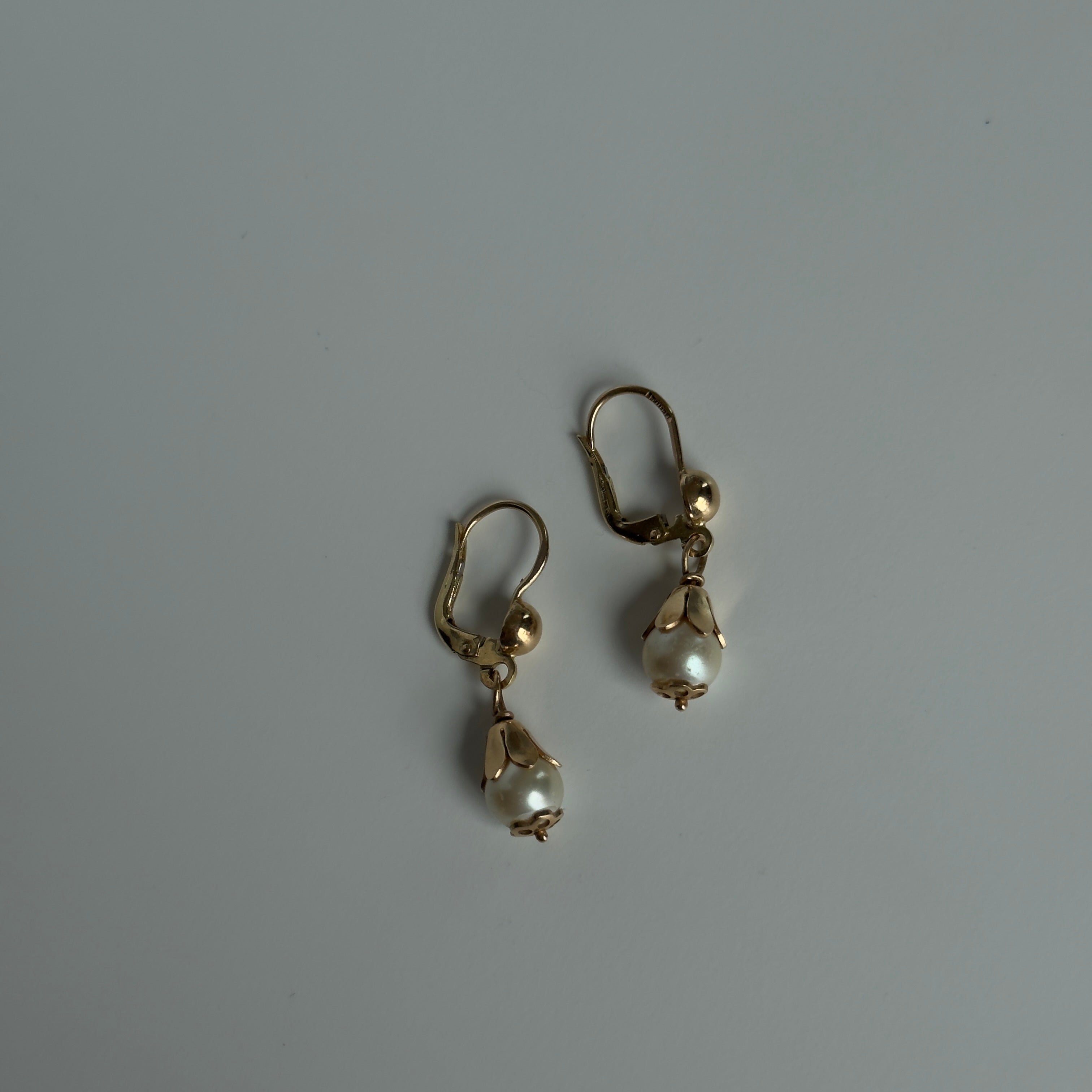 14K Yellow Gold 3.9mm Cultured Pearl Drop Earrings - Queen May