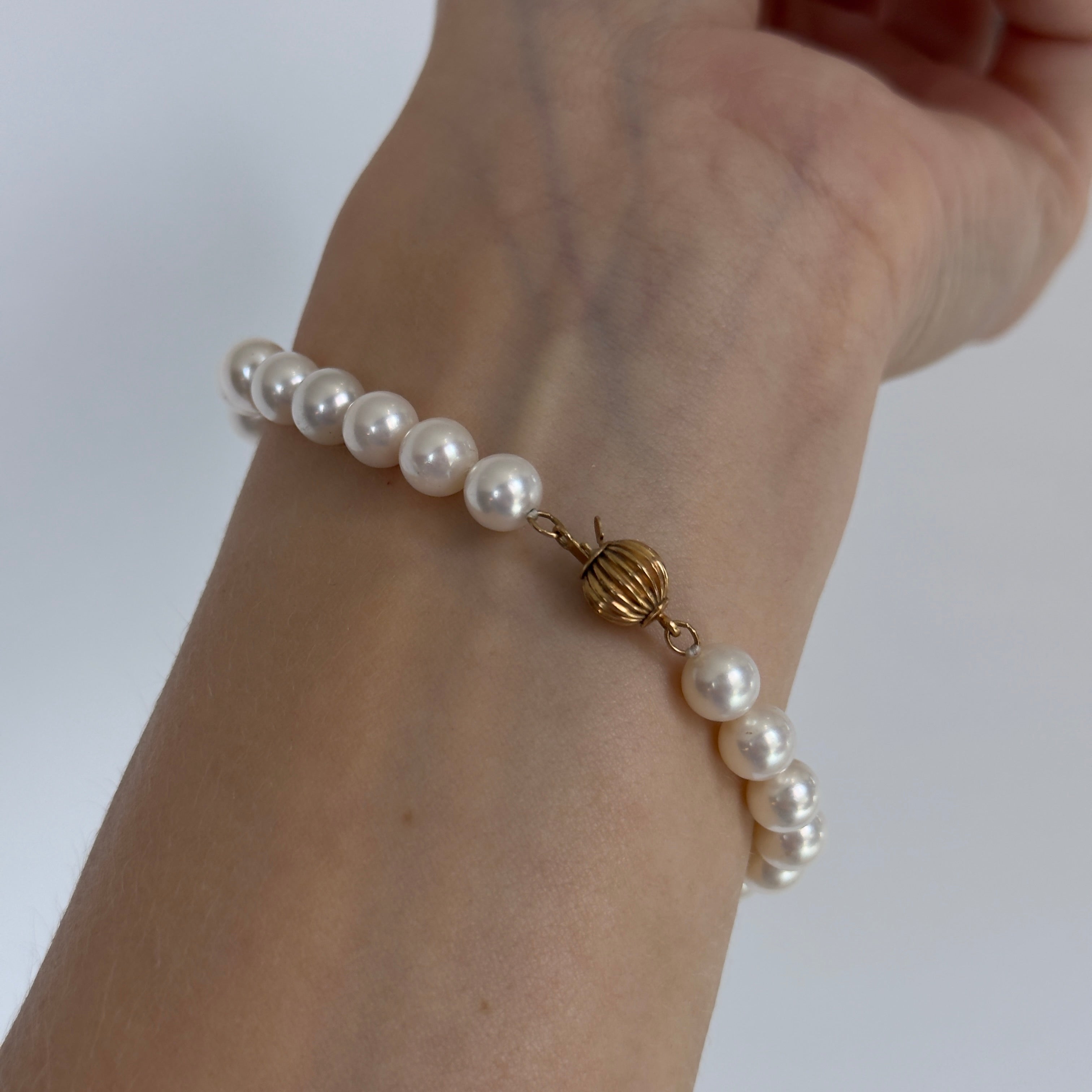 Vintage 14K Yellow Gold 6.75mm Cultured Pearl Bracelet - Queen May