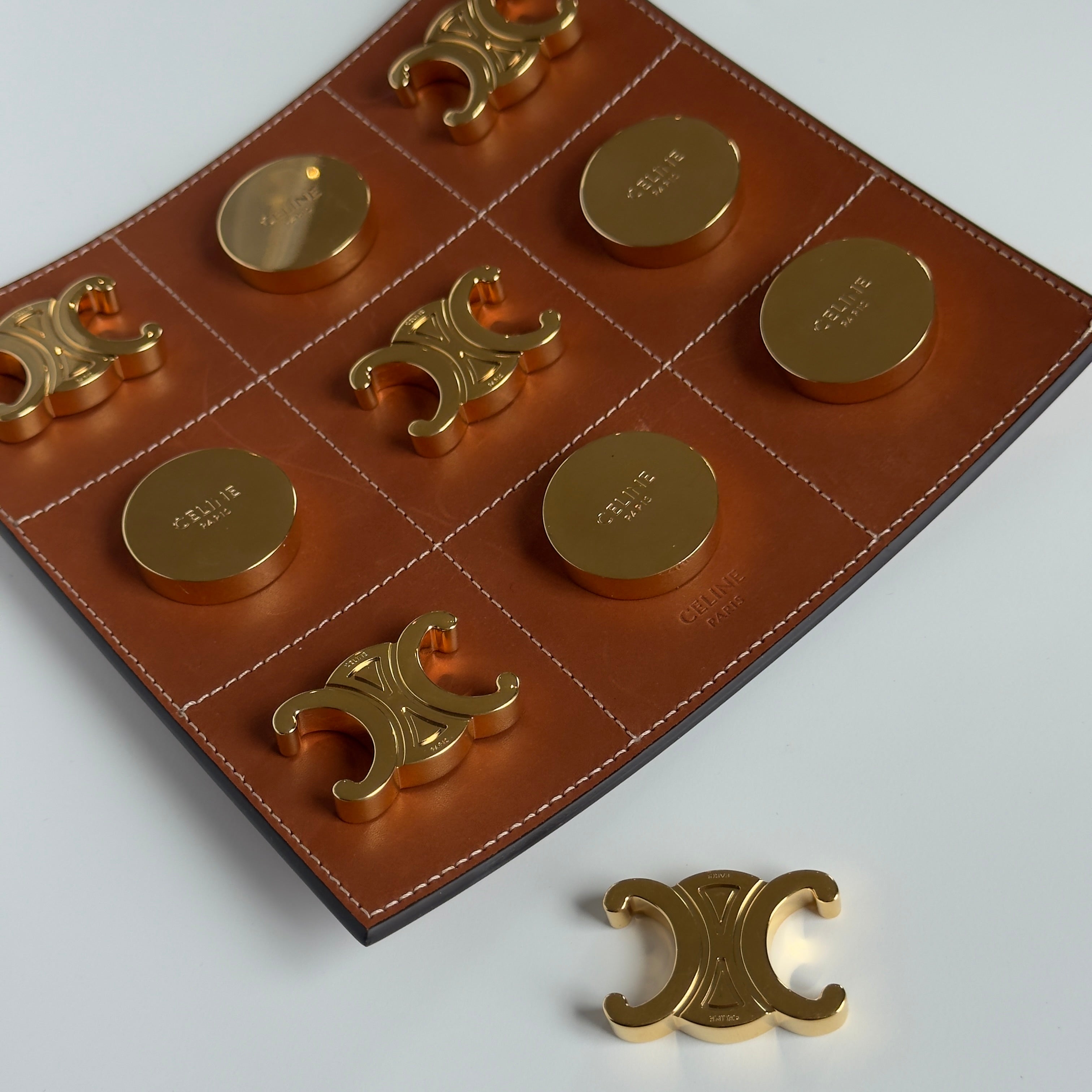 Celine Tic Tac Toe Board Game In Calfskin Leather & Brass | QUEEN MAY
