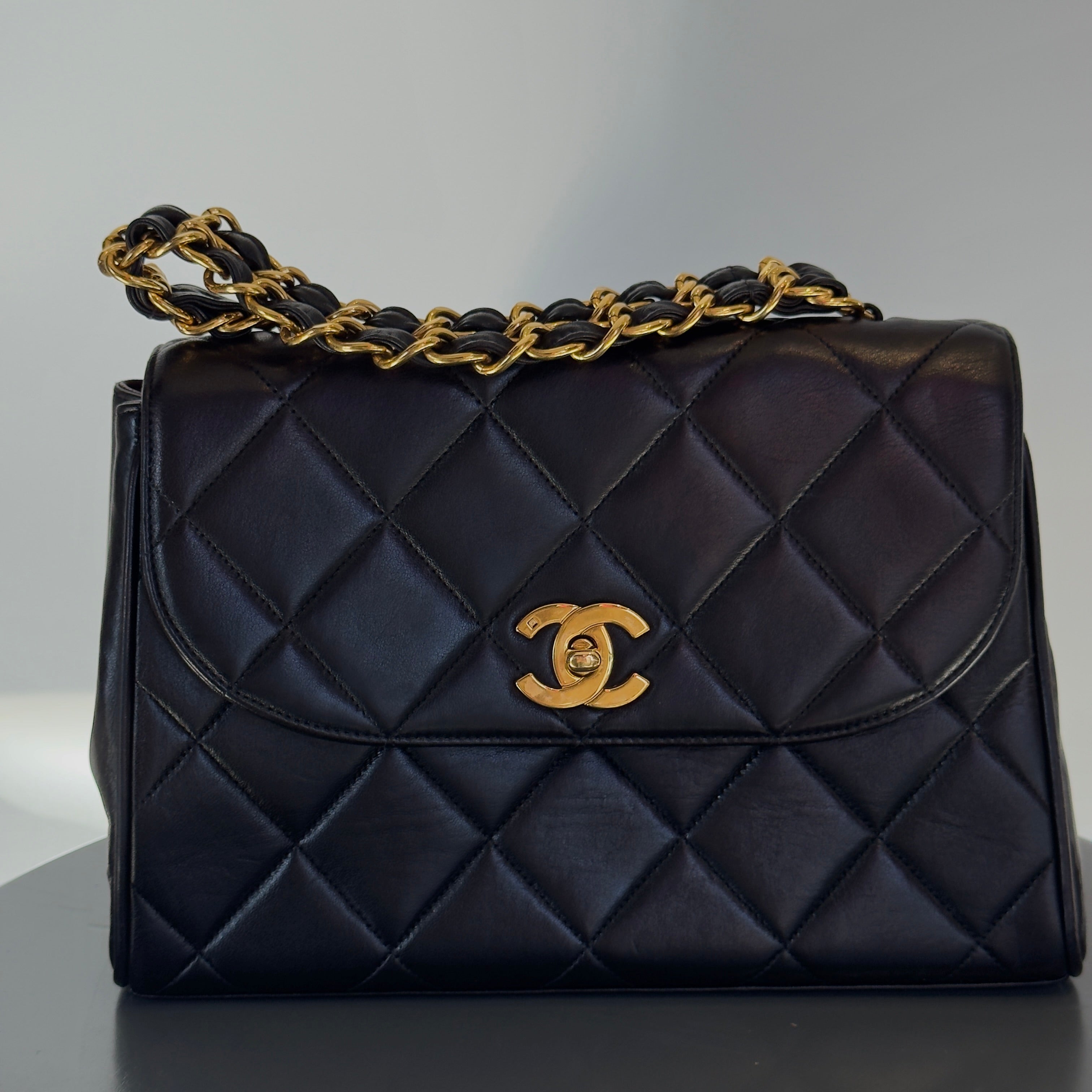 Chanel Black Quilted Lambskin Chain Handle Handbag - Queen May