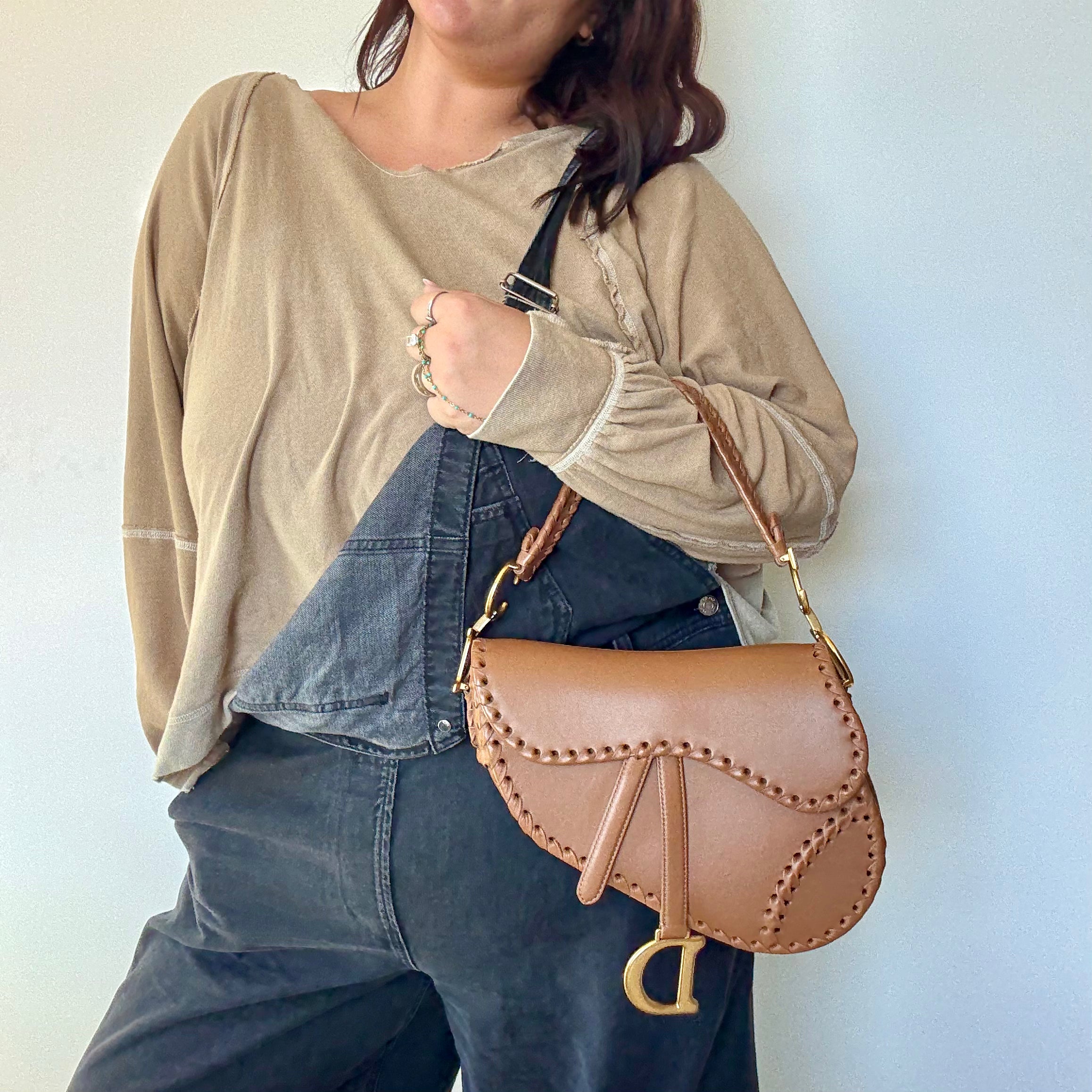 Christian Dior Whipstitch Saddle Bag With Embroidered Studded Canvas Kaleidoscope Strap - Queen May
