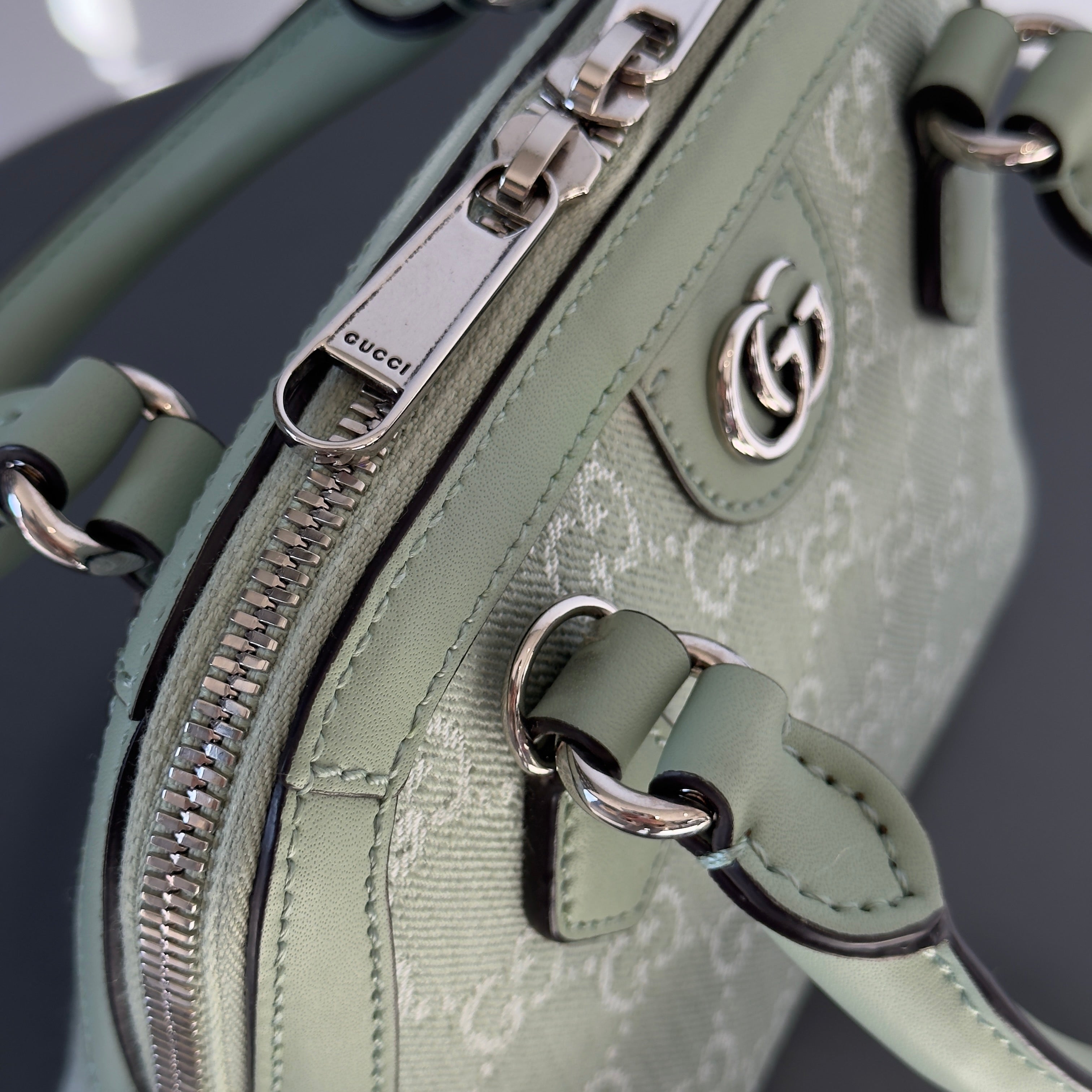 Gucci Denim GG Monogram Calfskin Mini Ophidia Top Handle