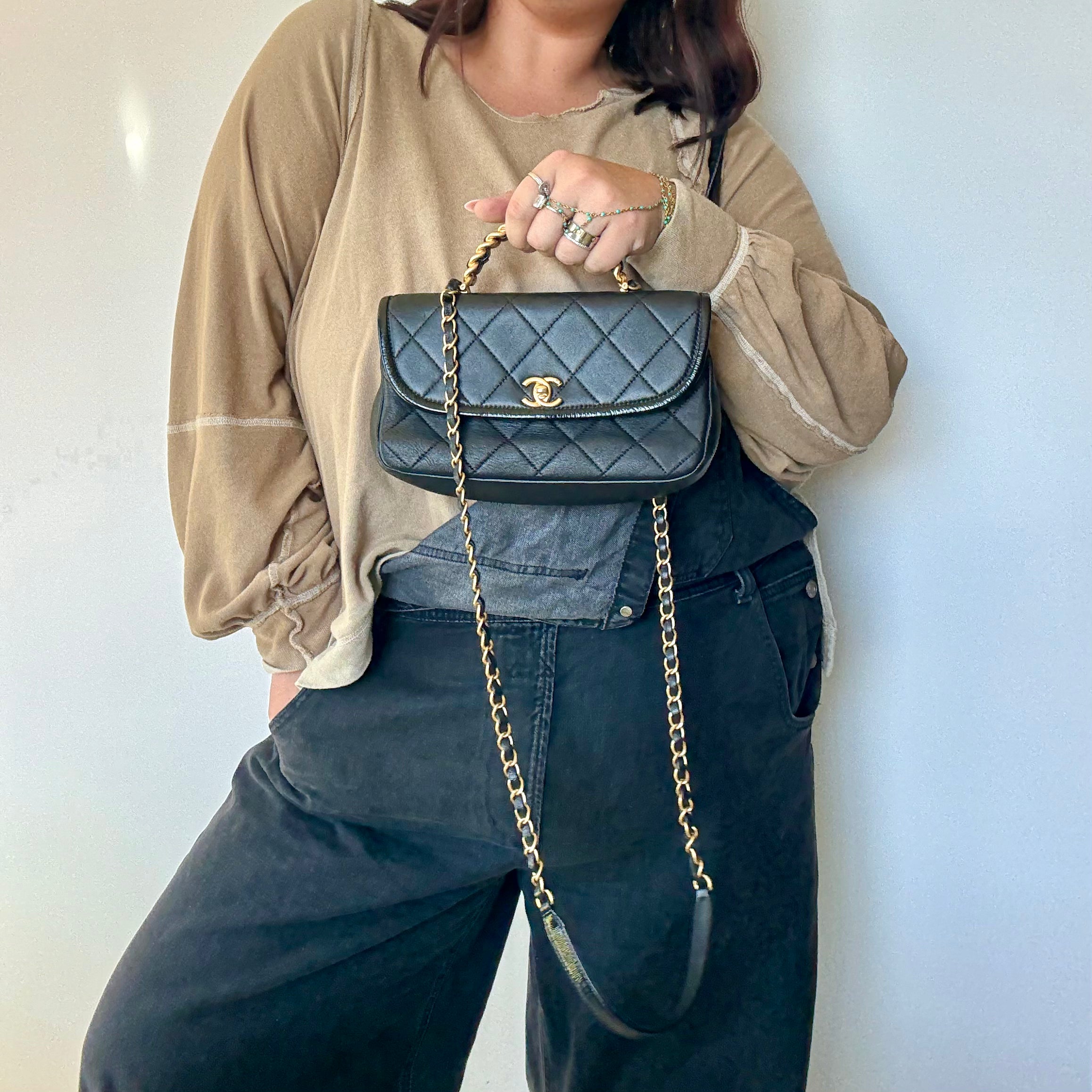 Chanel CC Chain Handle Flap Bag Quilted Crumpled Lambskin - Queen May