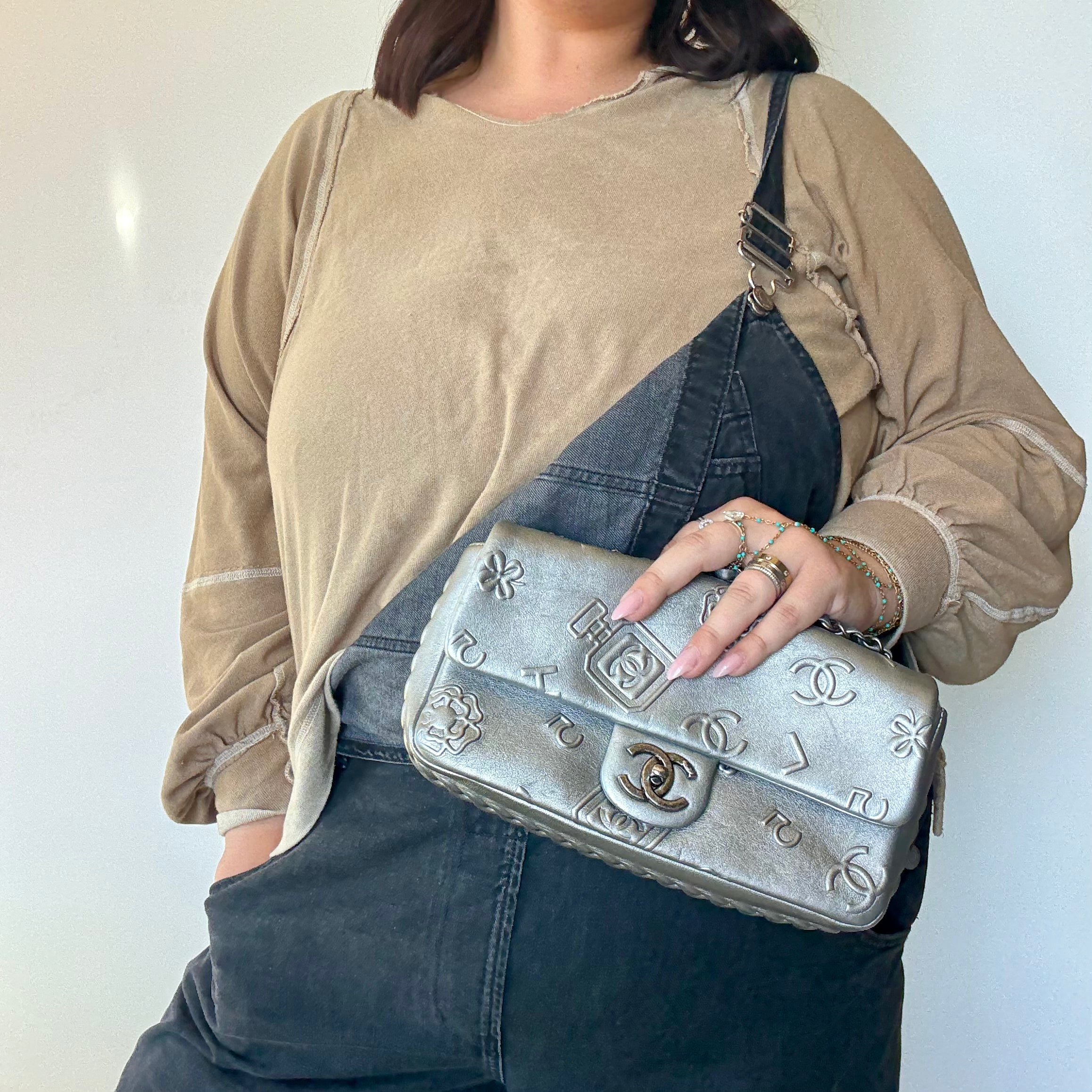 Chanel Silver Leather Medium Precious Symbols Bag - Queen May