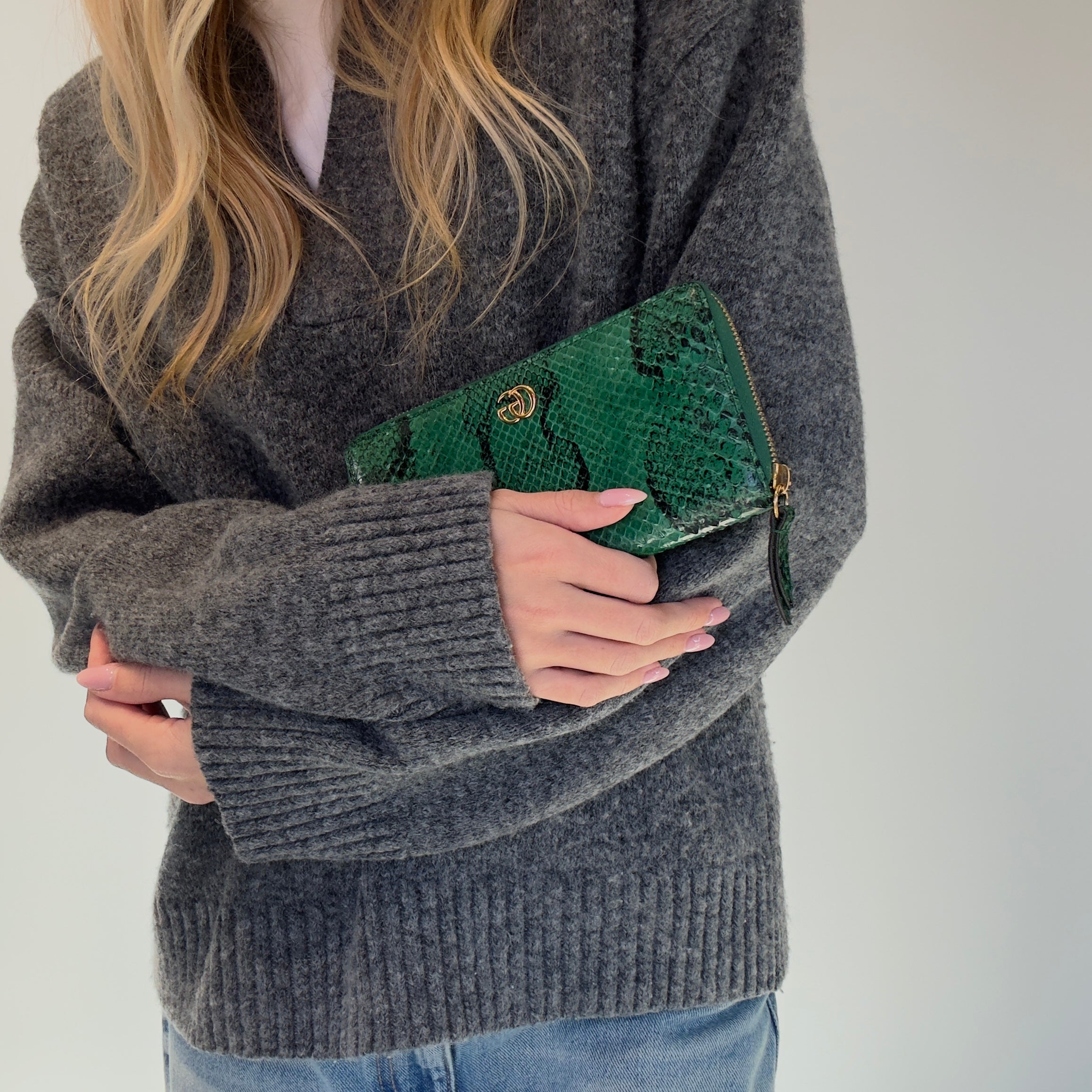 Gucci GG Marmont Green Python Wallet - Queen May