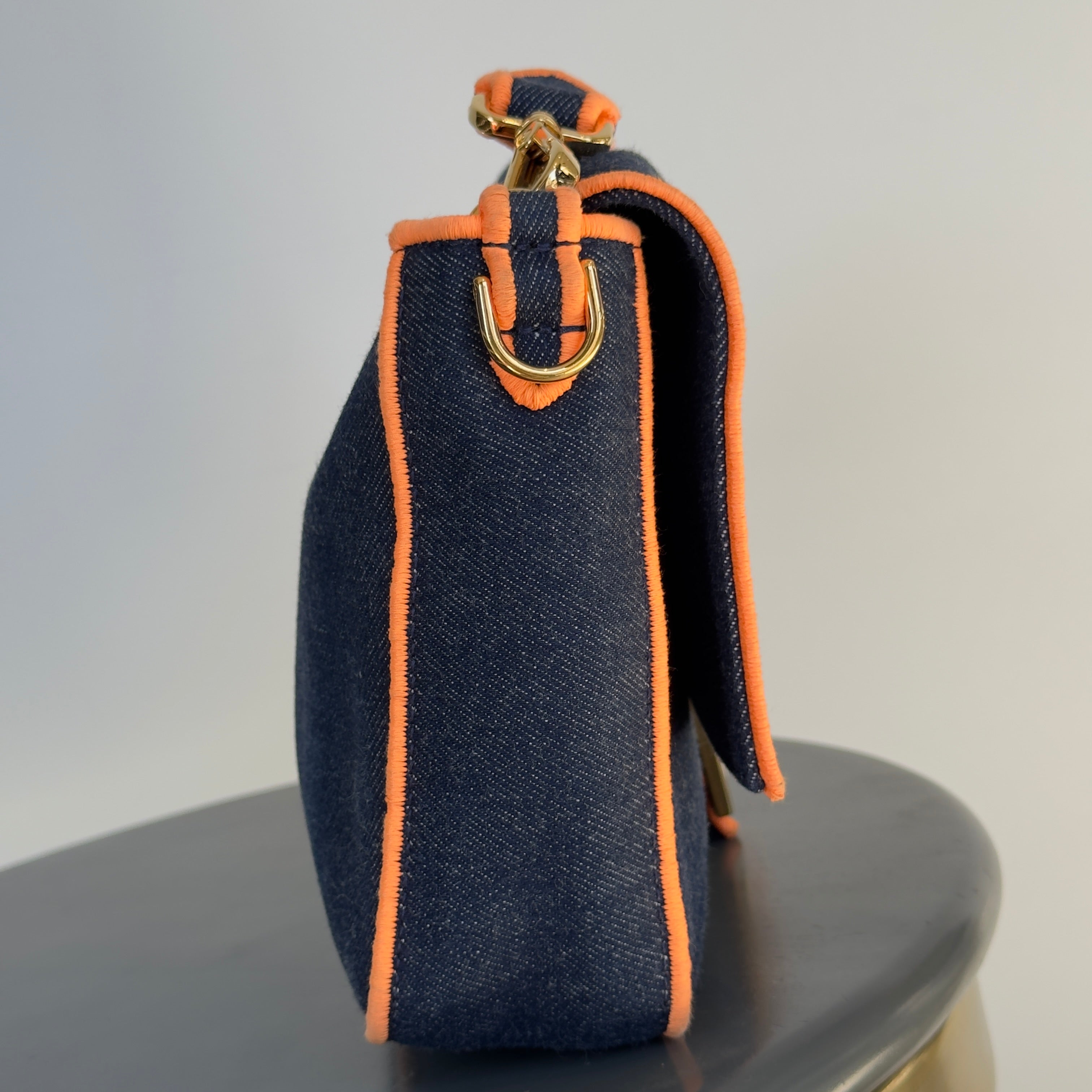 Fendi Denim Large Baguette Orange Trim - Queen May