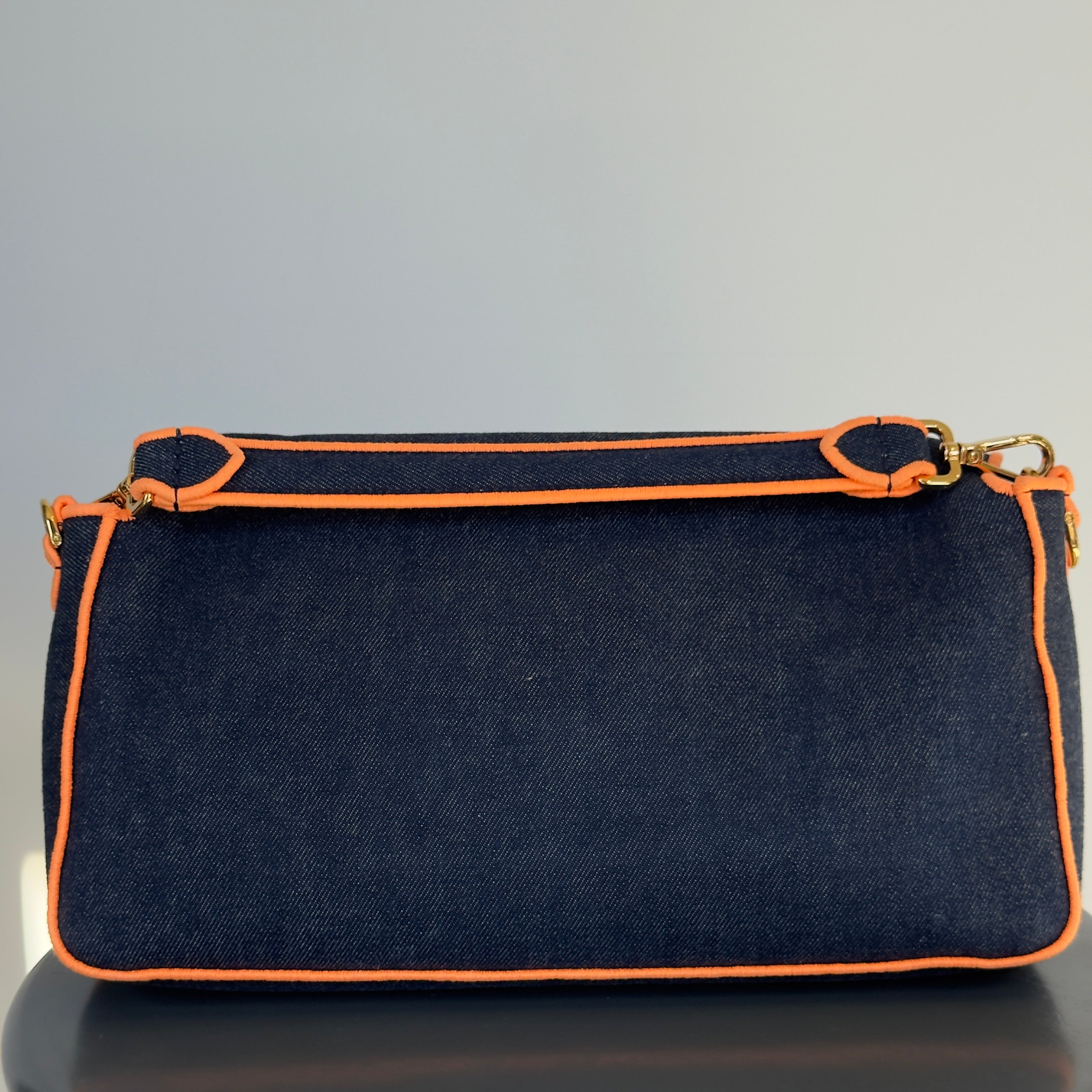 Fendi Denim Large Baguette Orange Trim - Queen May