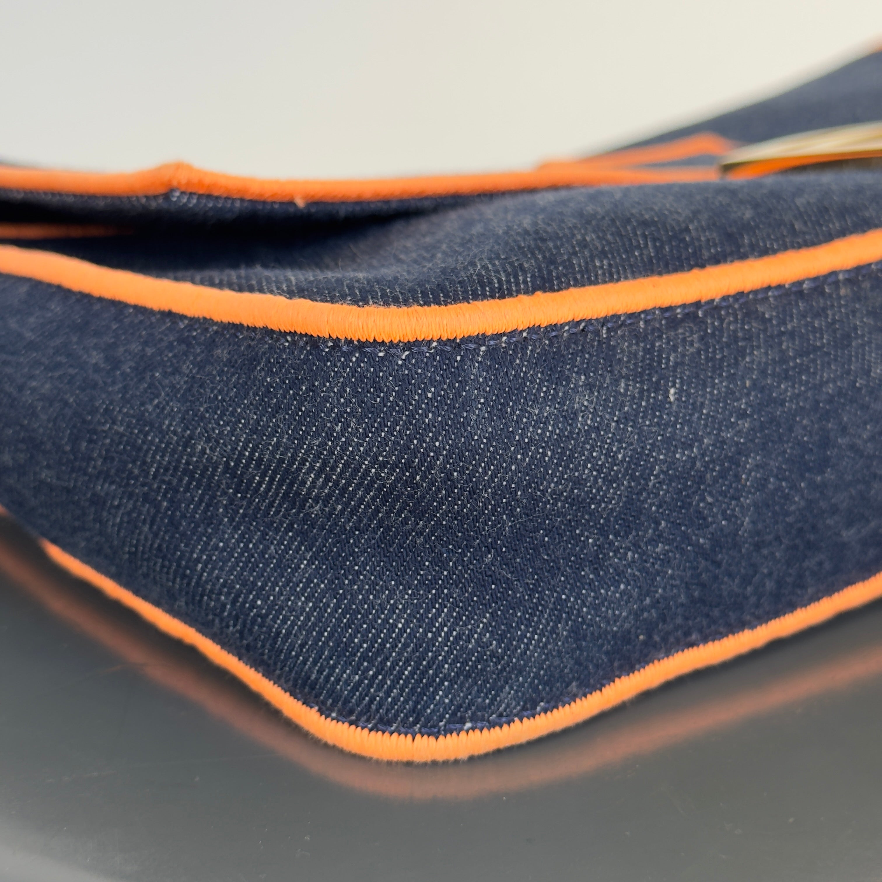 Fendi Denim Large Baguette Orange Trim - Queen May