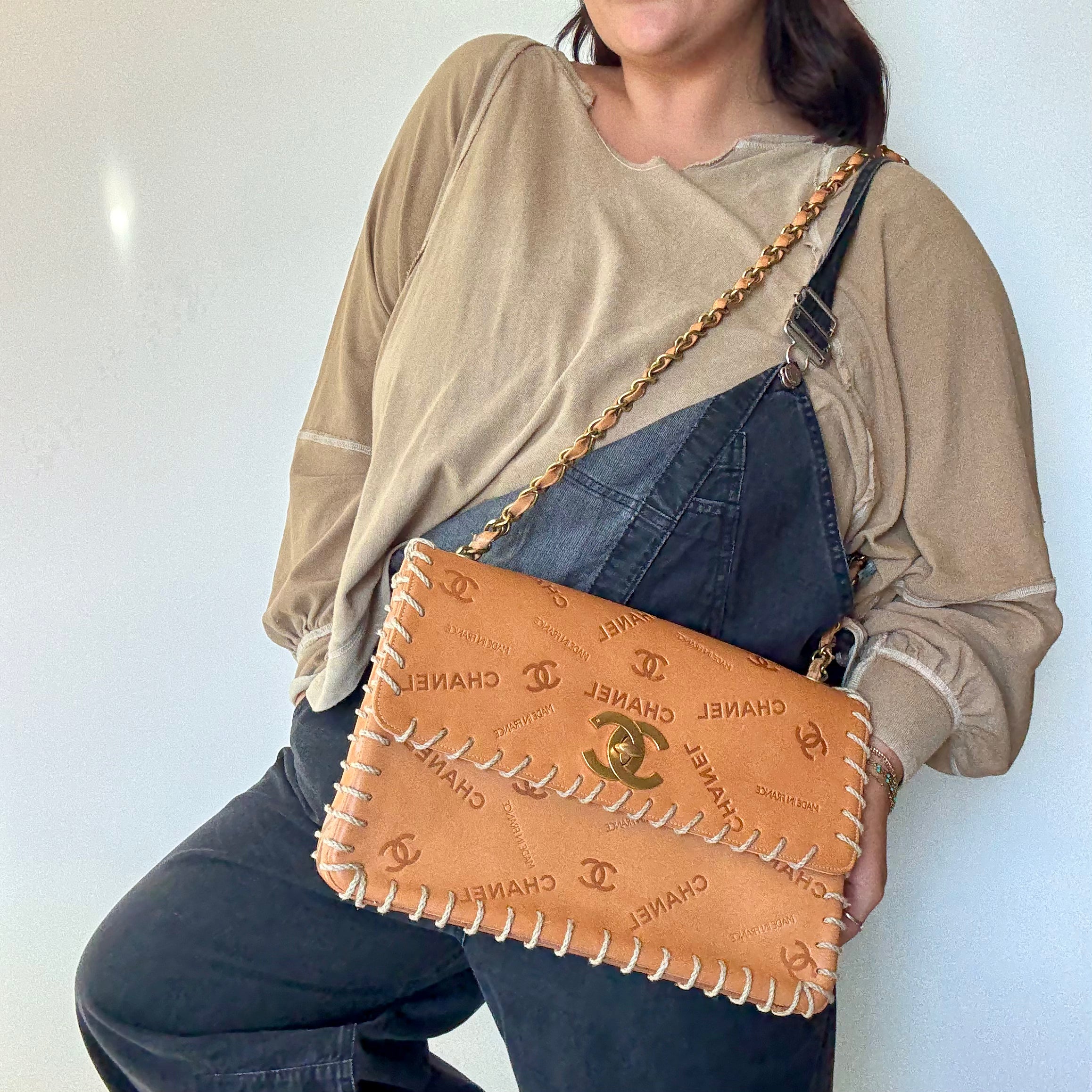 Rare Vintage Chanel CC Logo Whipstitch Flap Bag - Queen May