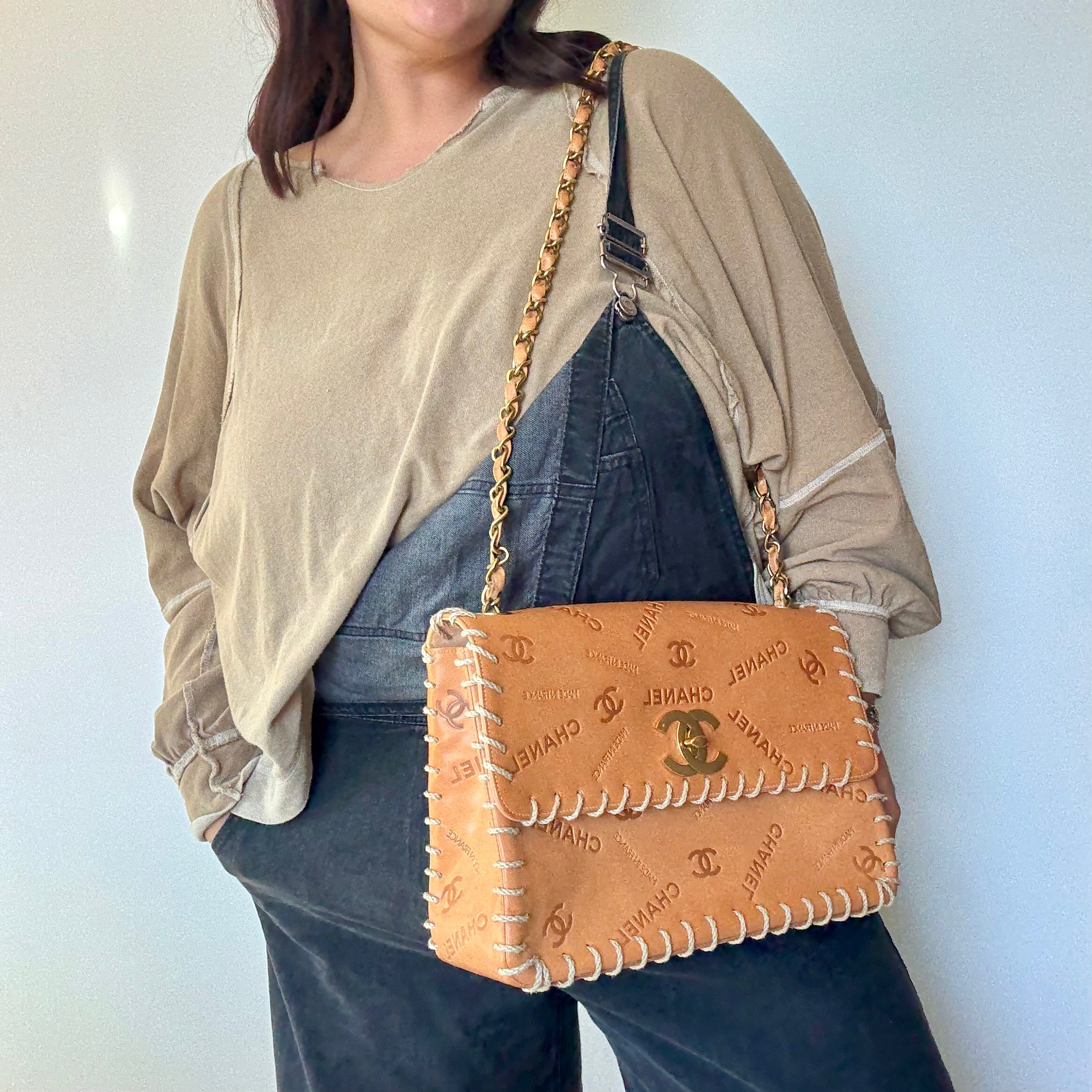 Rare Vintage Chanel CC Logo Whipstitch Flap Bag - Queen May