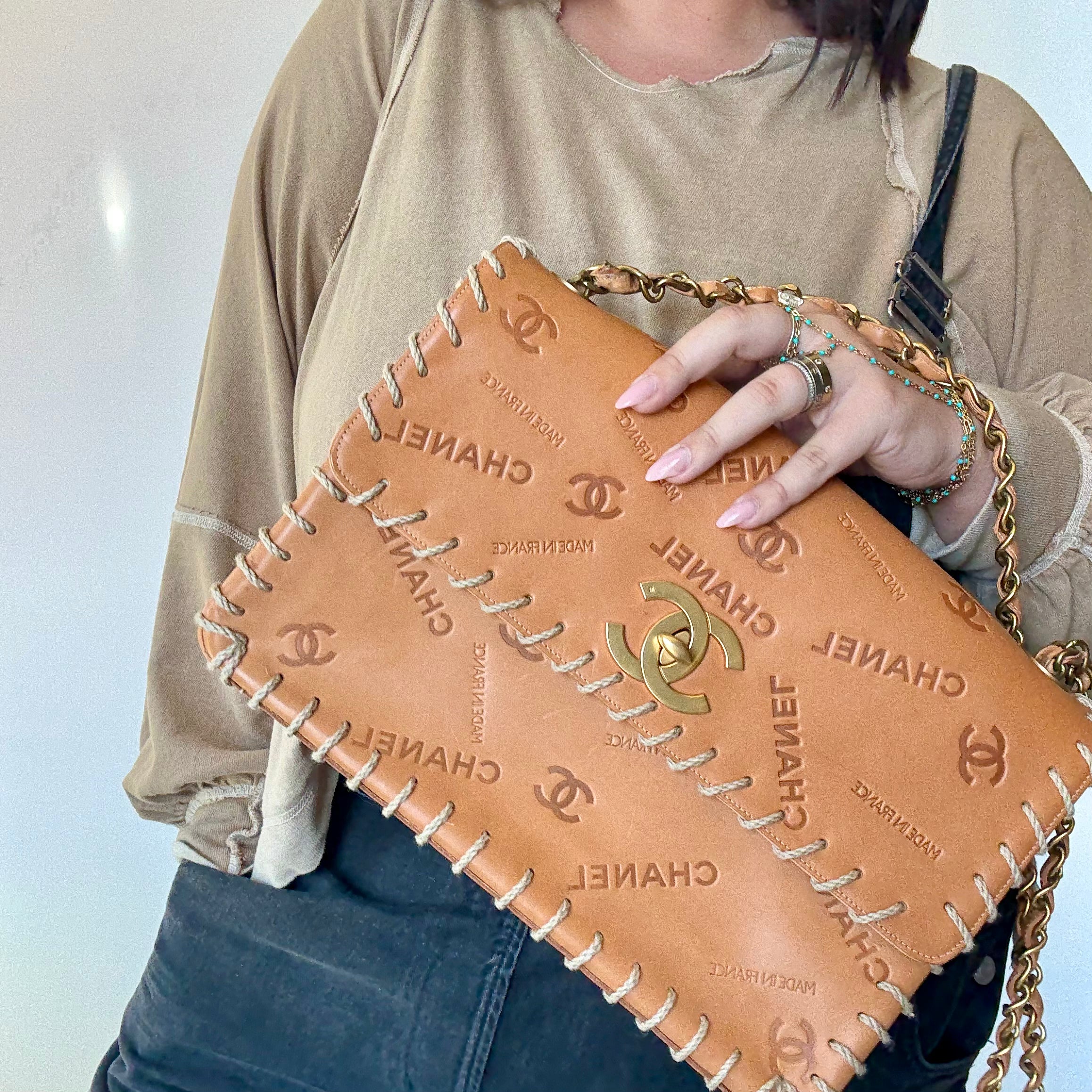 Rare Vintage Chanel CC Logo Whipstitch Flap Bag - Queen May