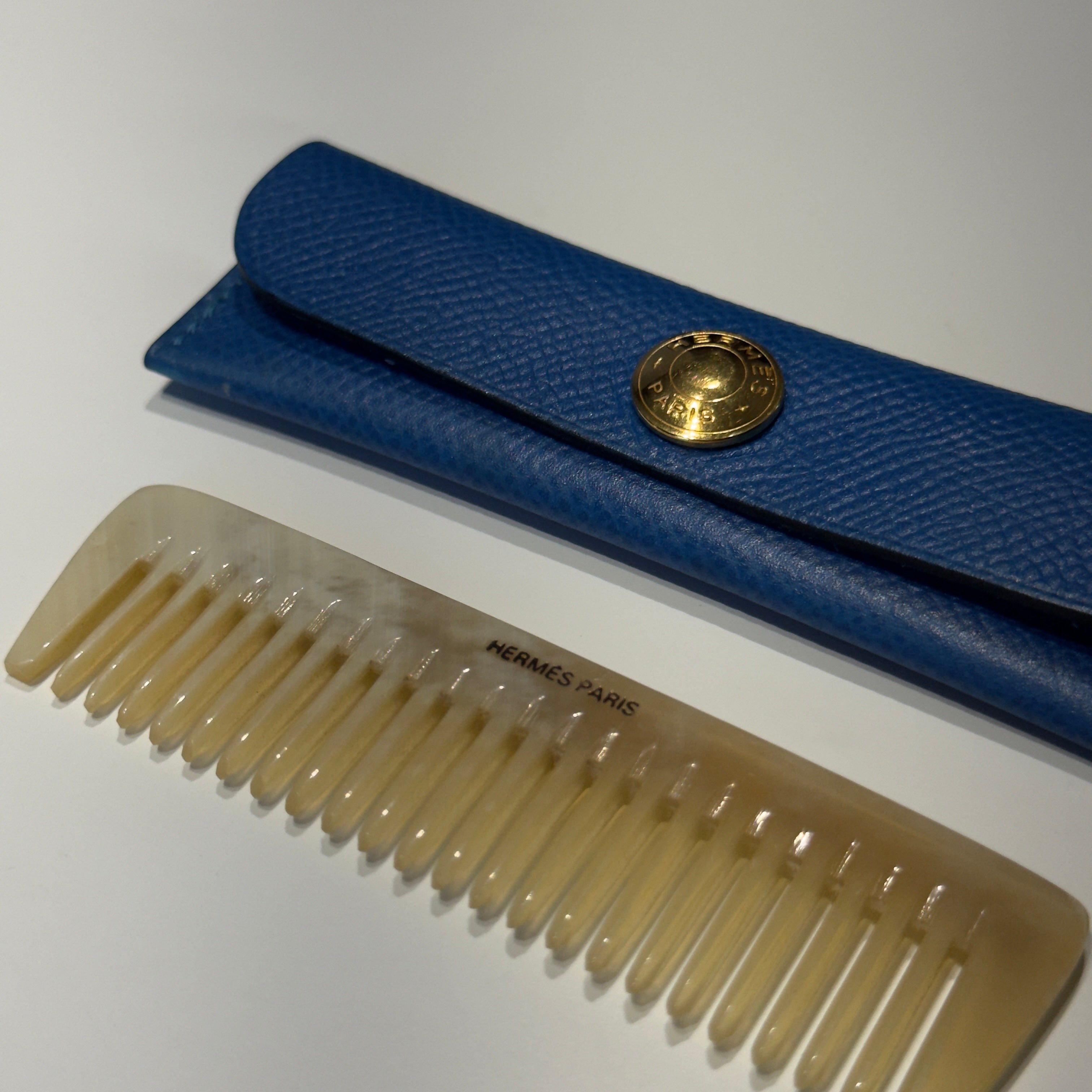 Hermes Horn Comb With Blue Epsom Leather Case - Queen May