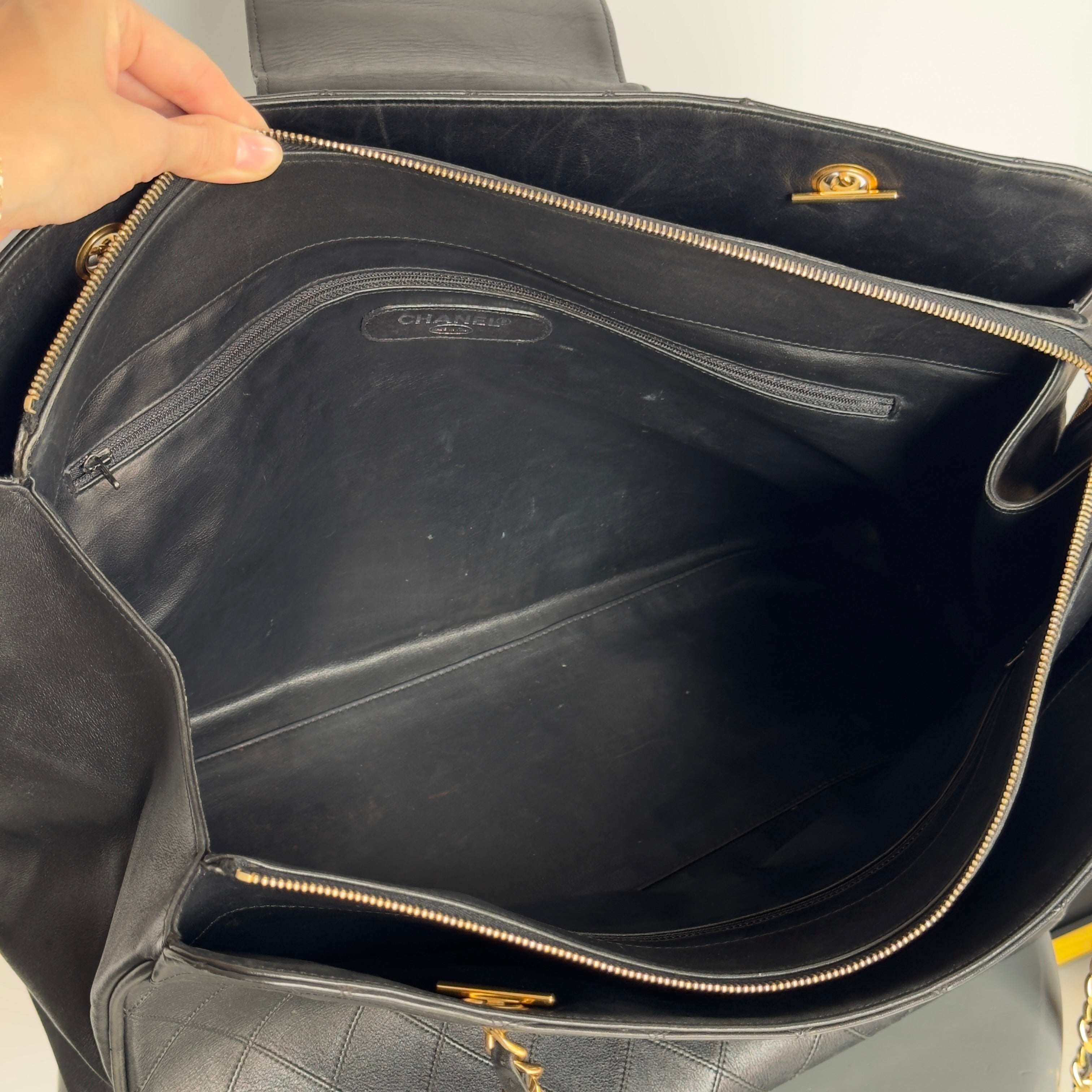 Vintage Chanel Supermodel Tote Bag Black Quilted XL Weekender 24K Gold Hardware - Queen May