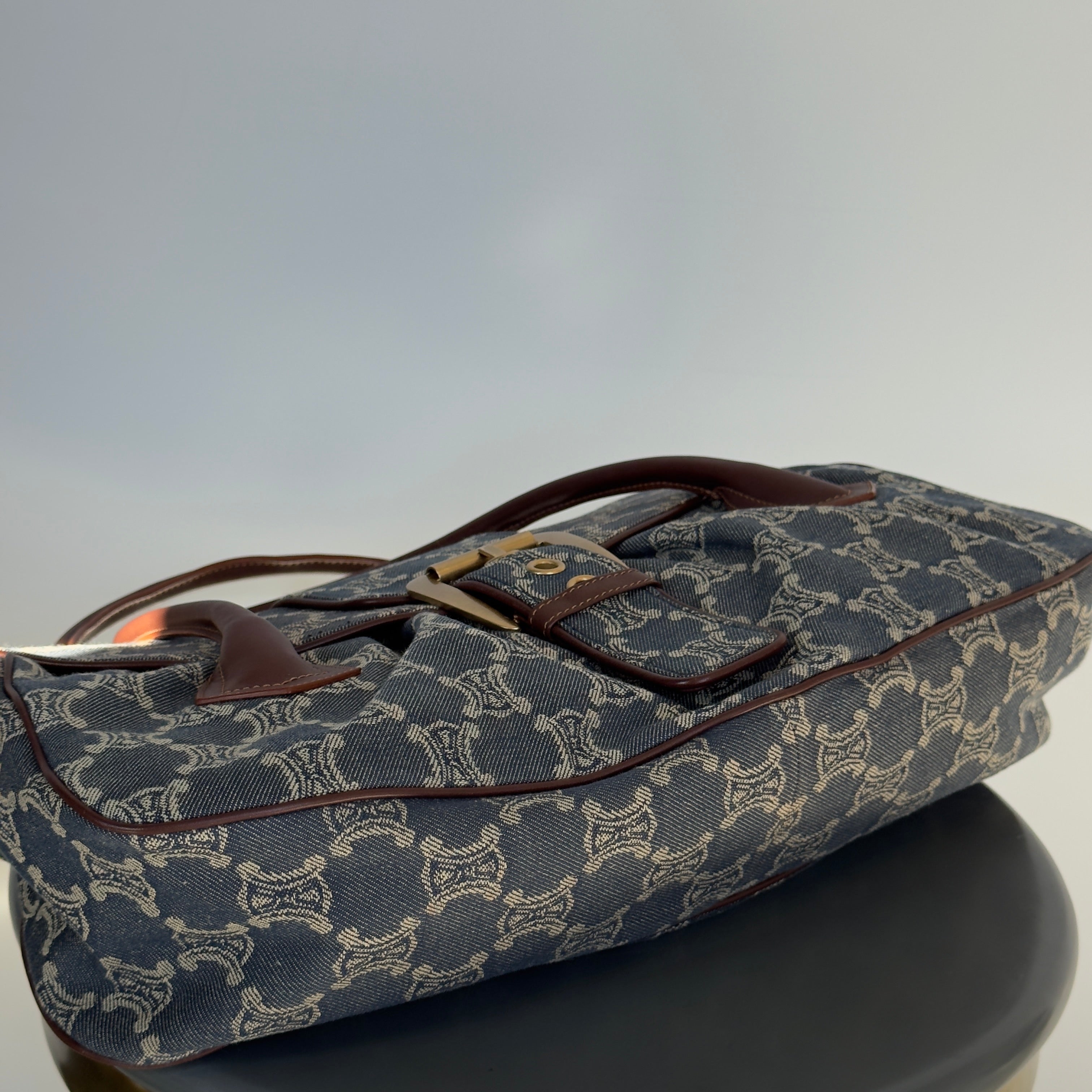 Celine Denim Monogram Triomphe Shoulder Bag - Queen May