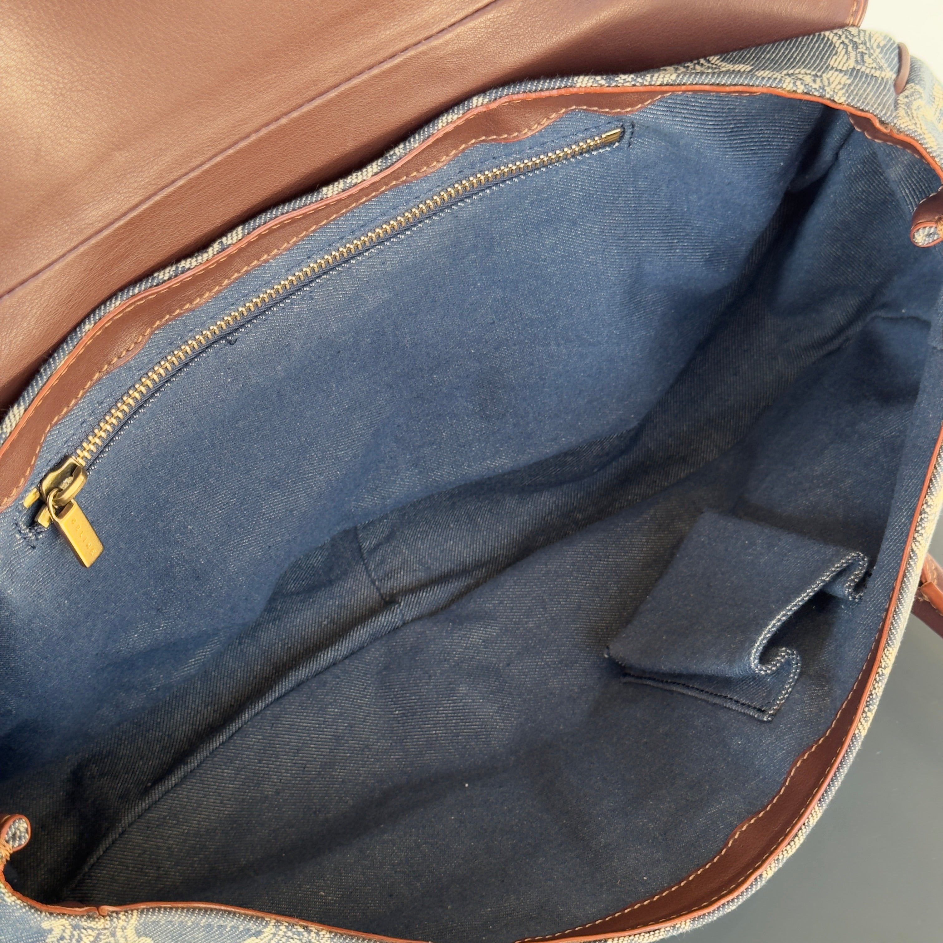 Celine Denim Monogram Triomphe Shoulder Bag - Queen May