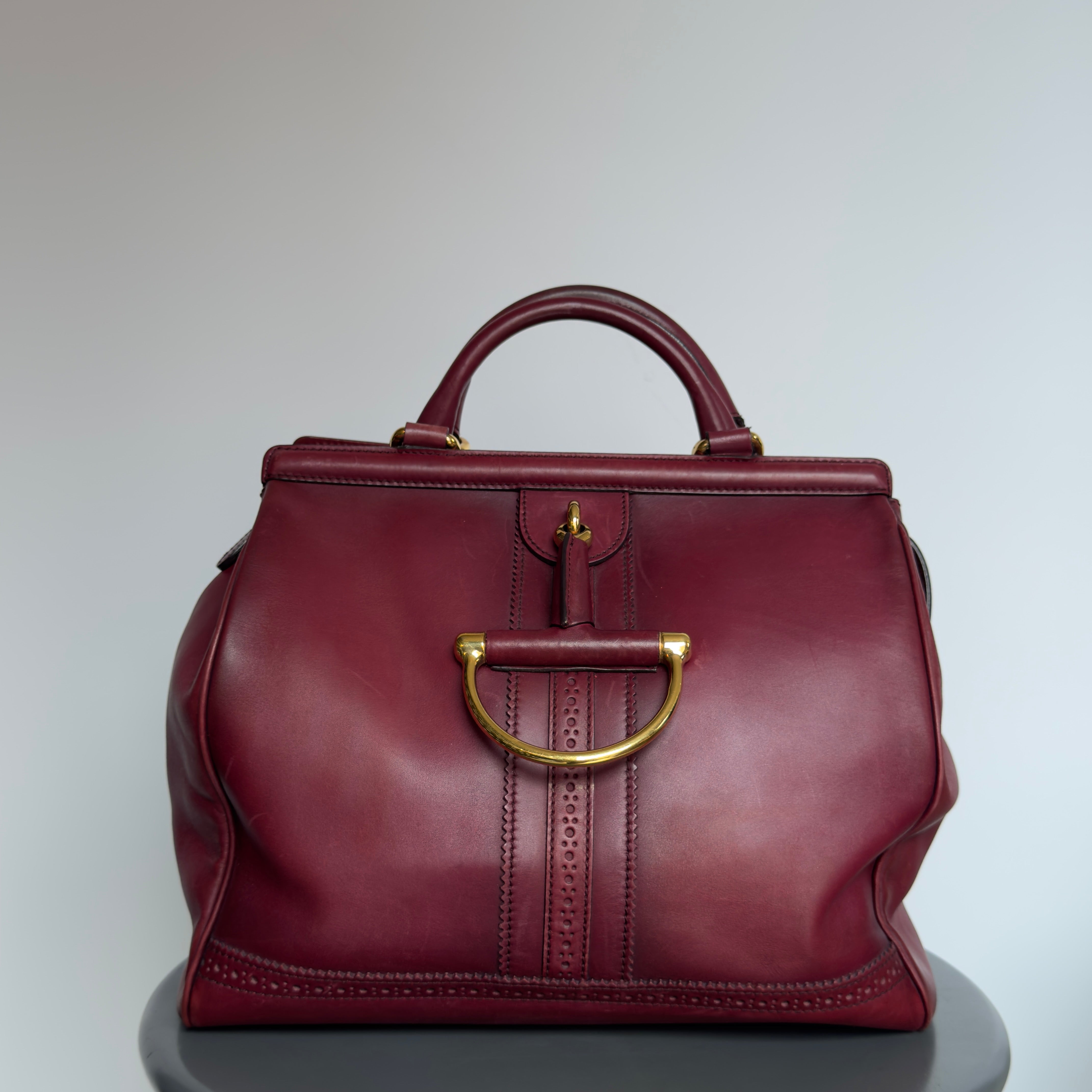 Gucci Calfskin Duilio Brogue Top Handle Bag Bordeaux - Queen May