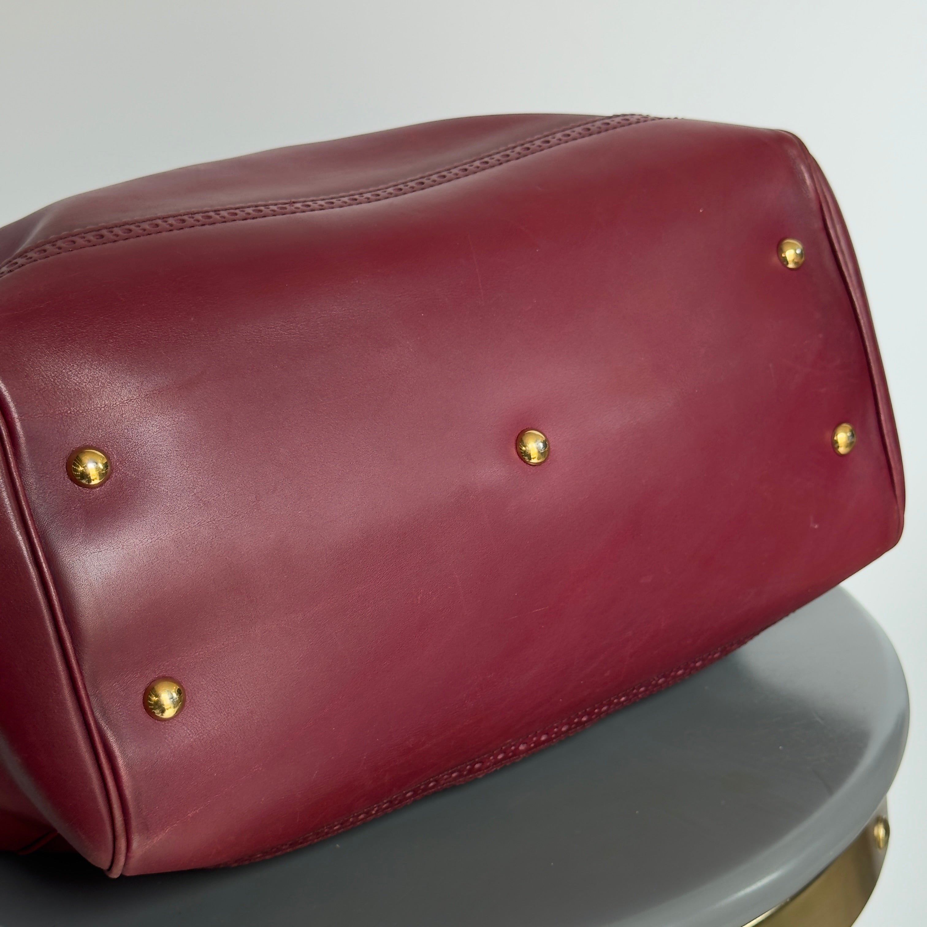 Gucci Calfskin Duilio Brogue Top Handle Bag Bordeaux - Queen May