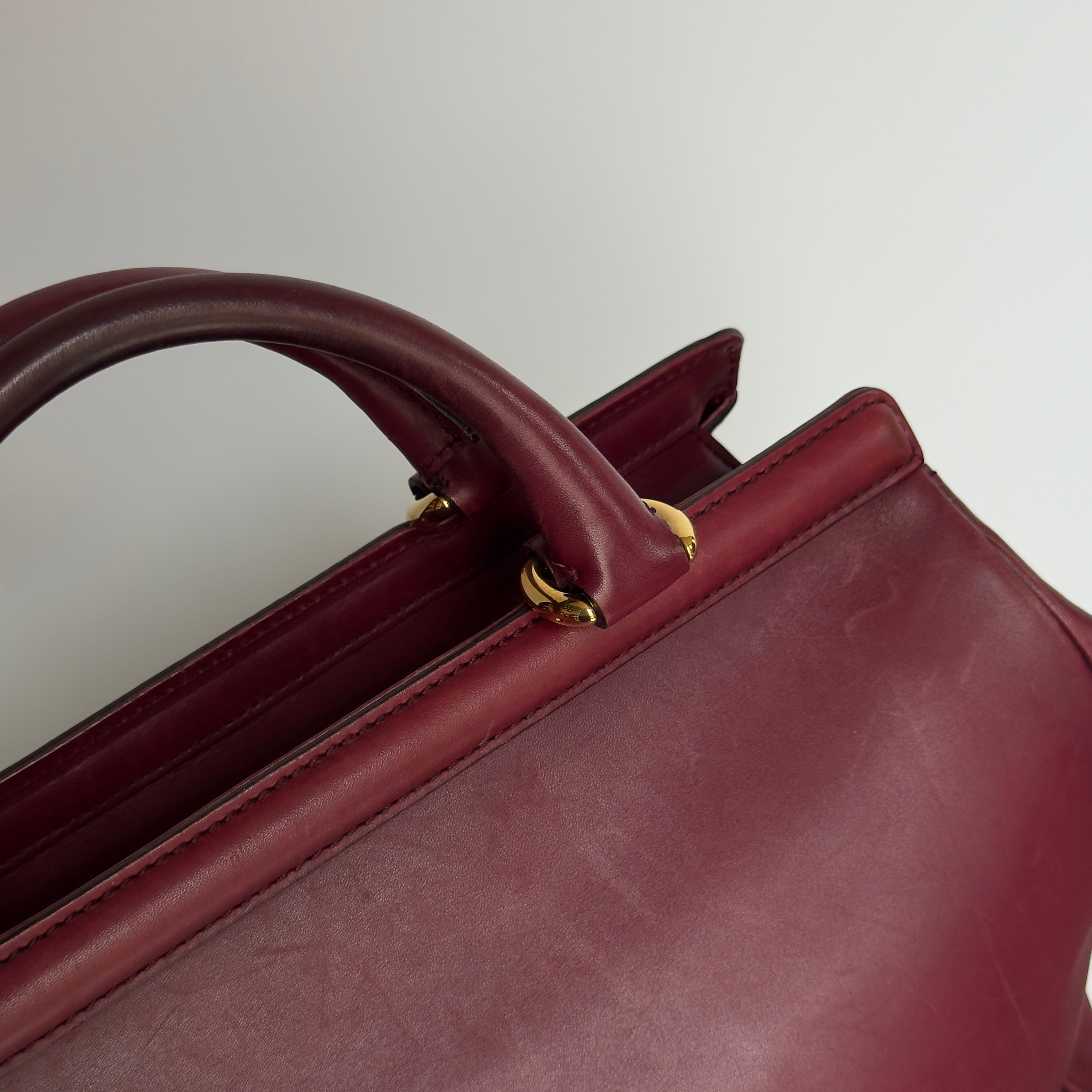 Gucci Calfskin Duilio Brogue Top Handle Bag Bordeaux - Queen May