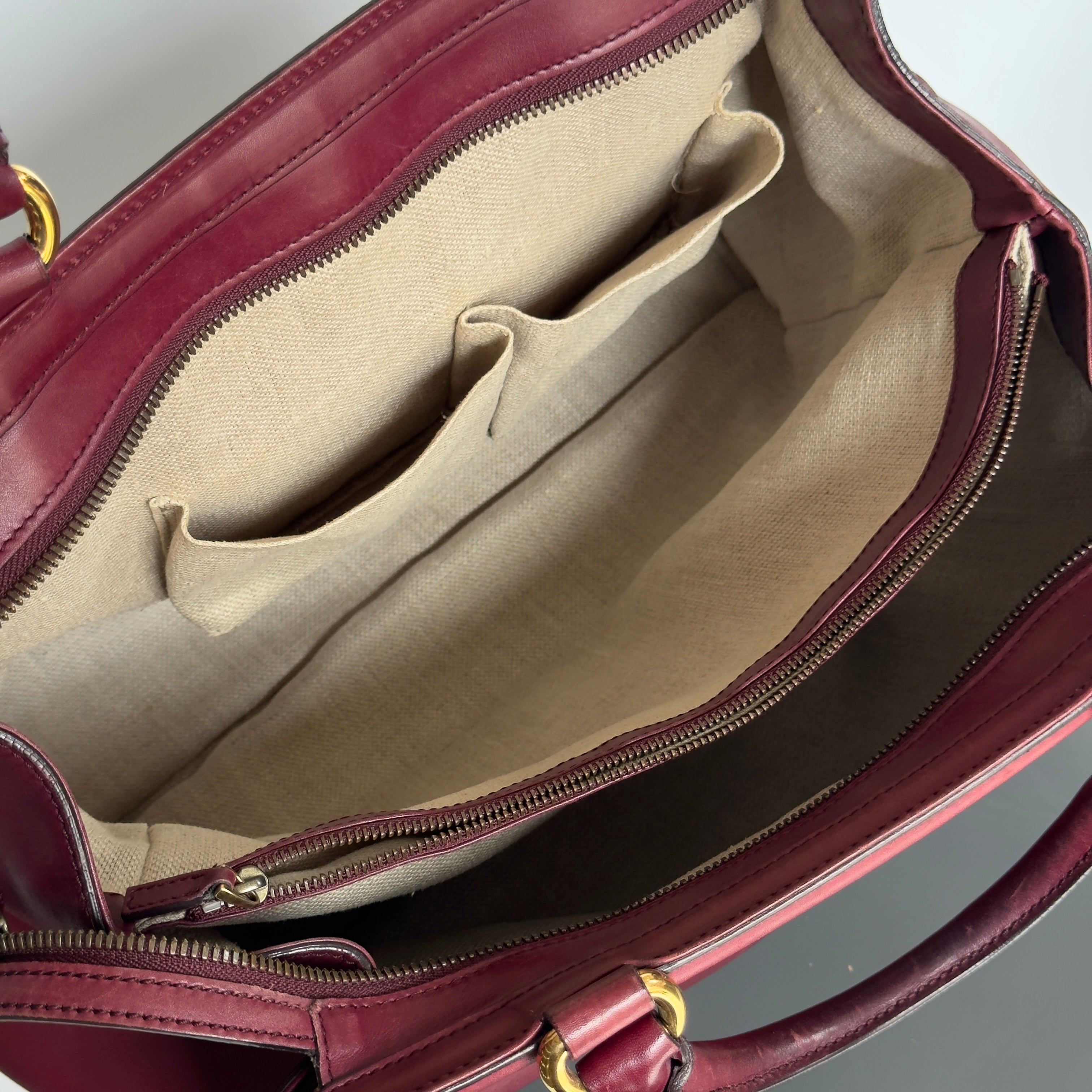 Gucci Calfskin Duilio Brogue Top Handle Bag Bordeaux - Queen May