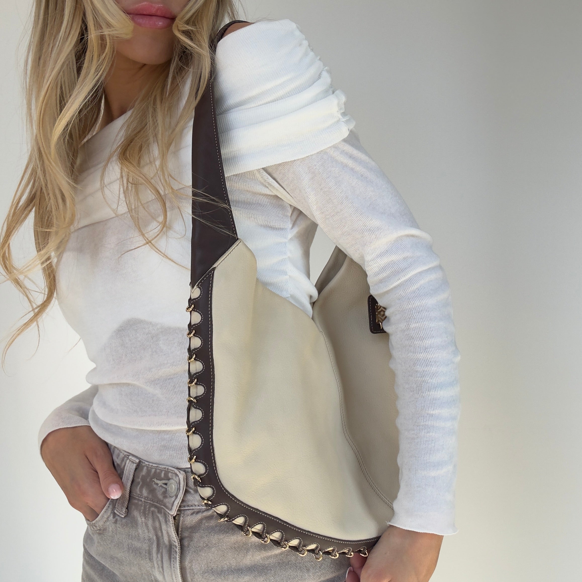 Loewe Half Moon Hobo Bag Cream Leather - Queen May