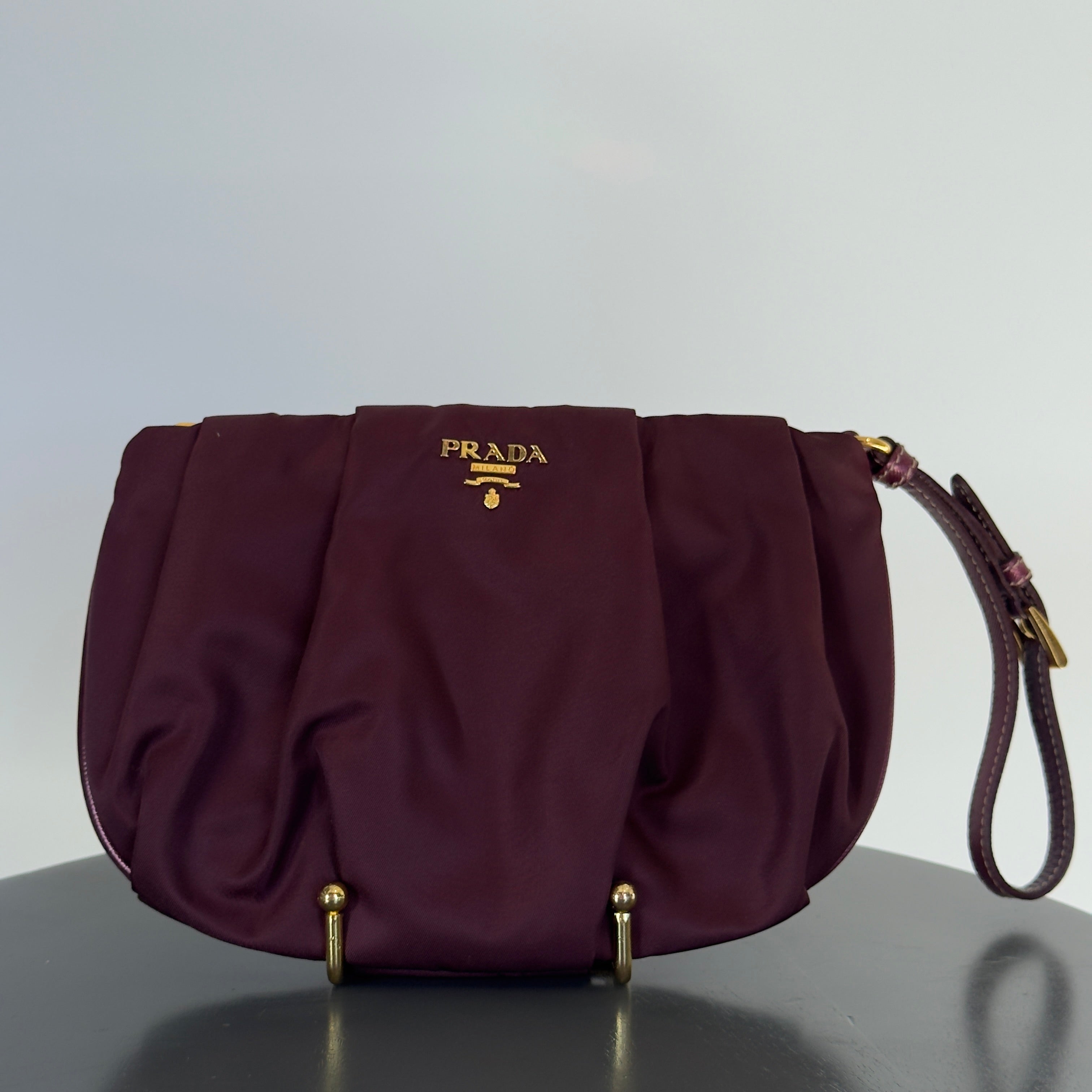 Prada Nylon Wristlet Pouch Burgundy - Queen May
