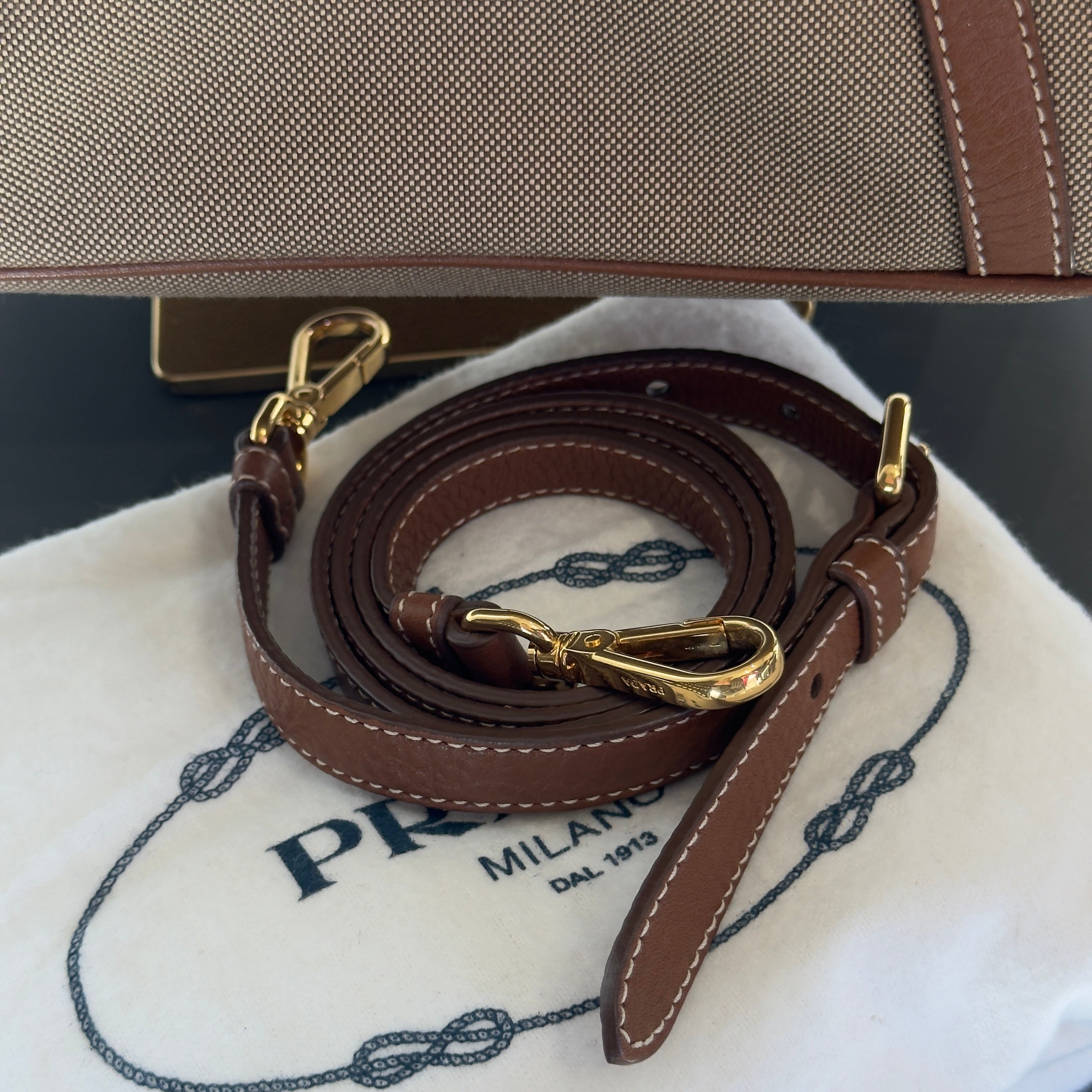 Prada Jacquard Logo Tote Corda Bruciato - Queen May