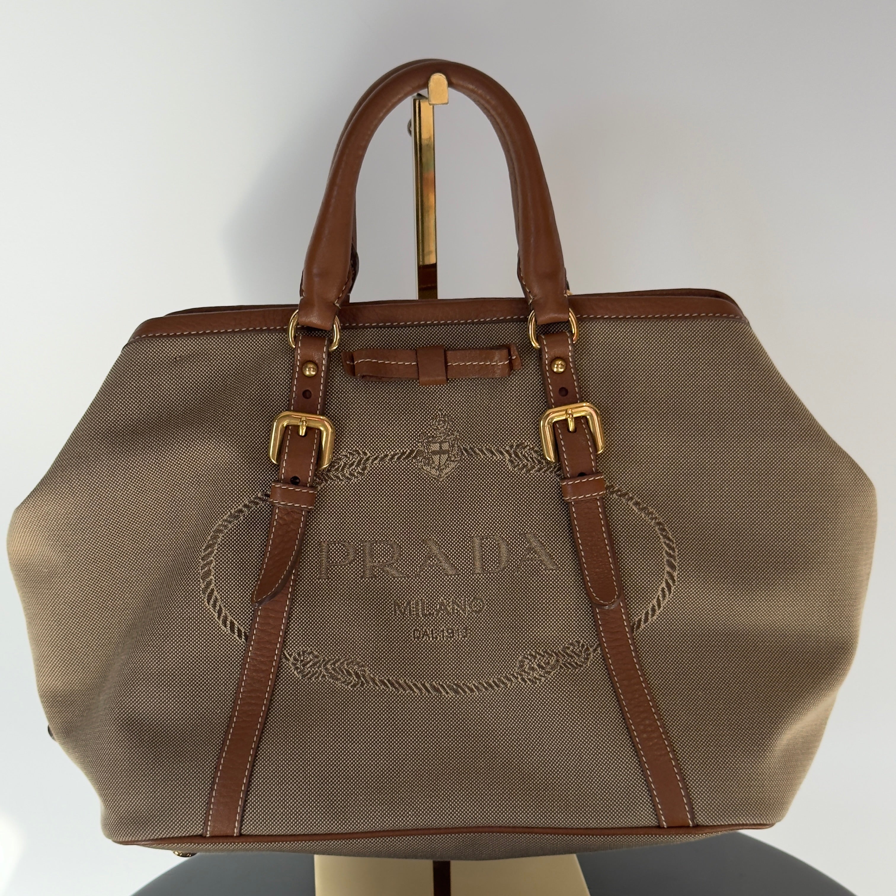 Prada Jacquard Logo Tote Corda Bruciato - Queen May