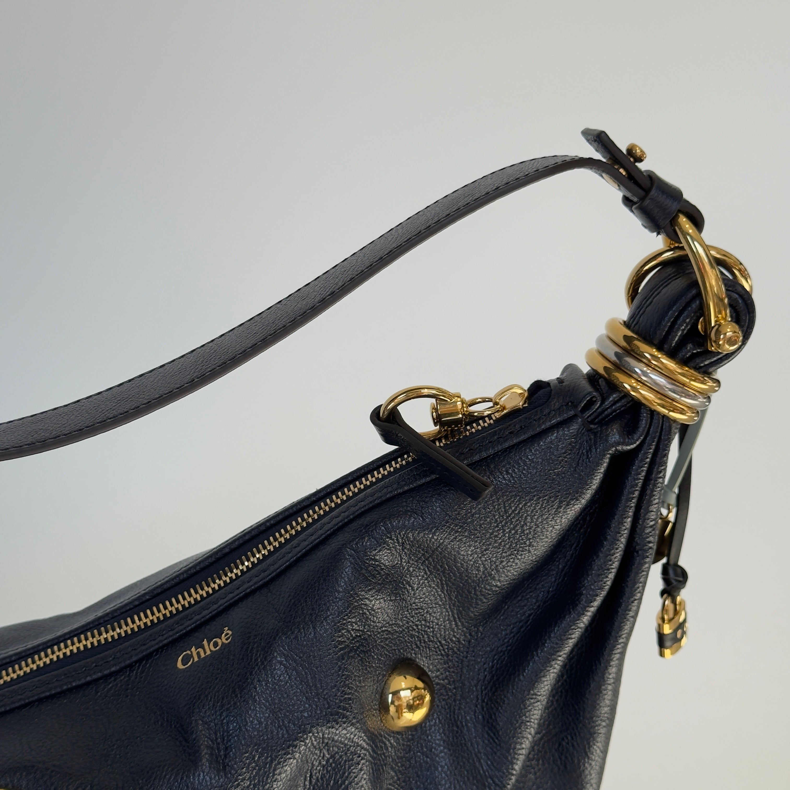 Chloe Large Navy Bracelet Stud Hobo Bag - Queen May