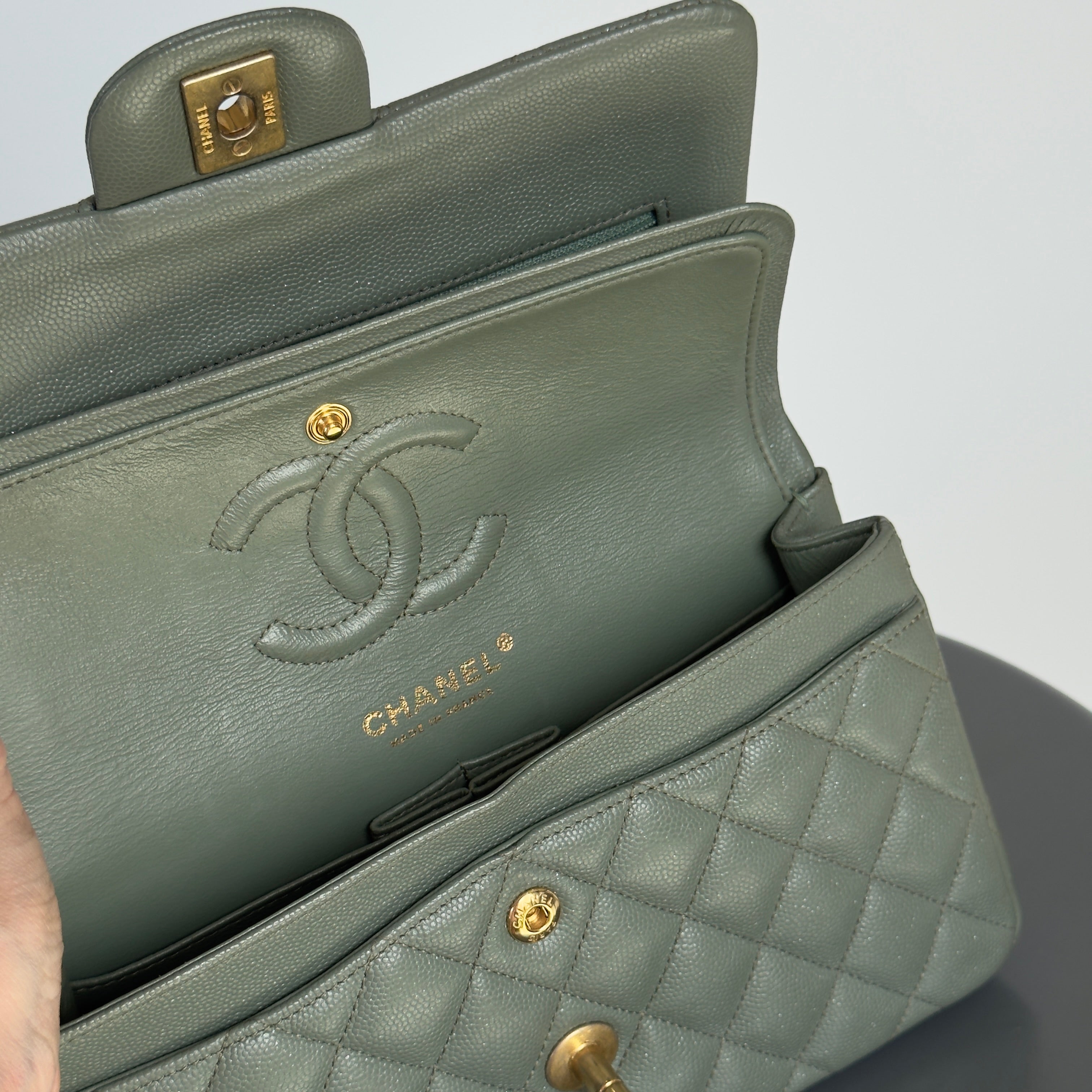 Chanel Classic Small Double Flap Iridescent Green 18C Caviar - Queen May