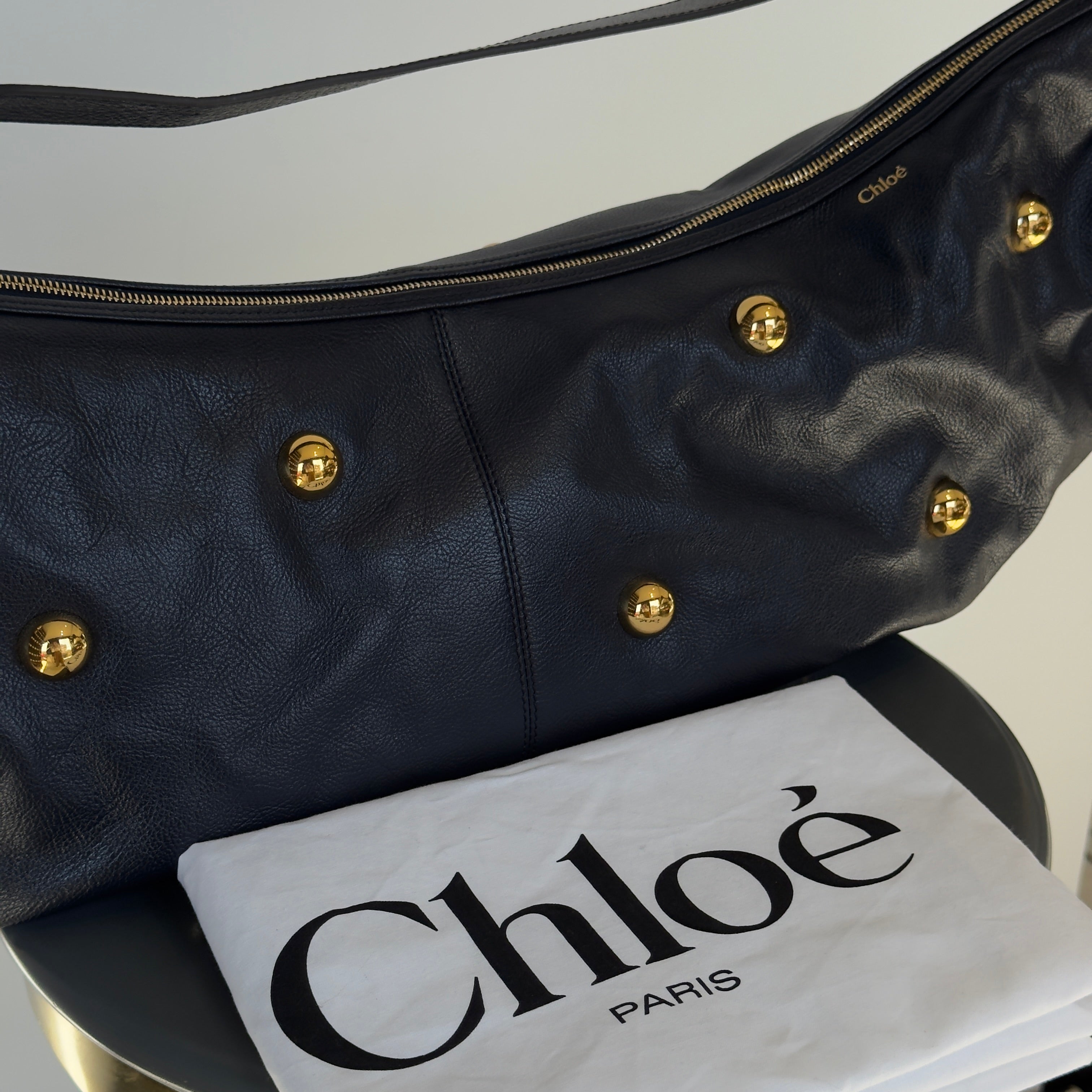 Chloe Large Navy Bracelet Stud Hobo Bag - Queen May