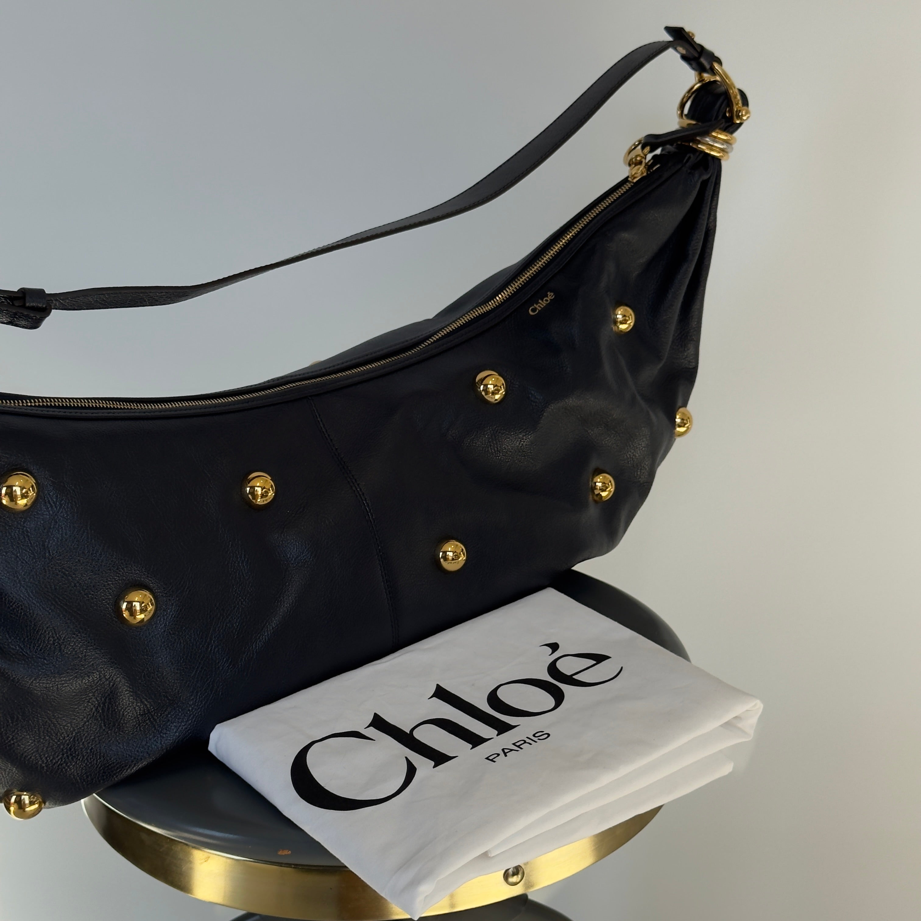 Chloe Large Navy Bracelet Stud Hobo Bag - Queen May