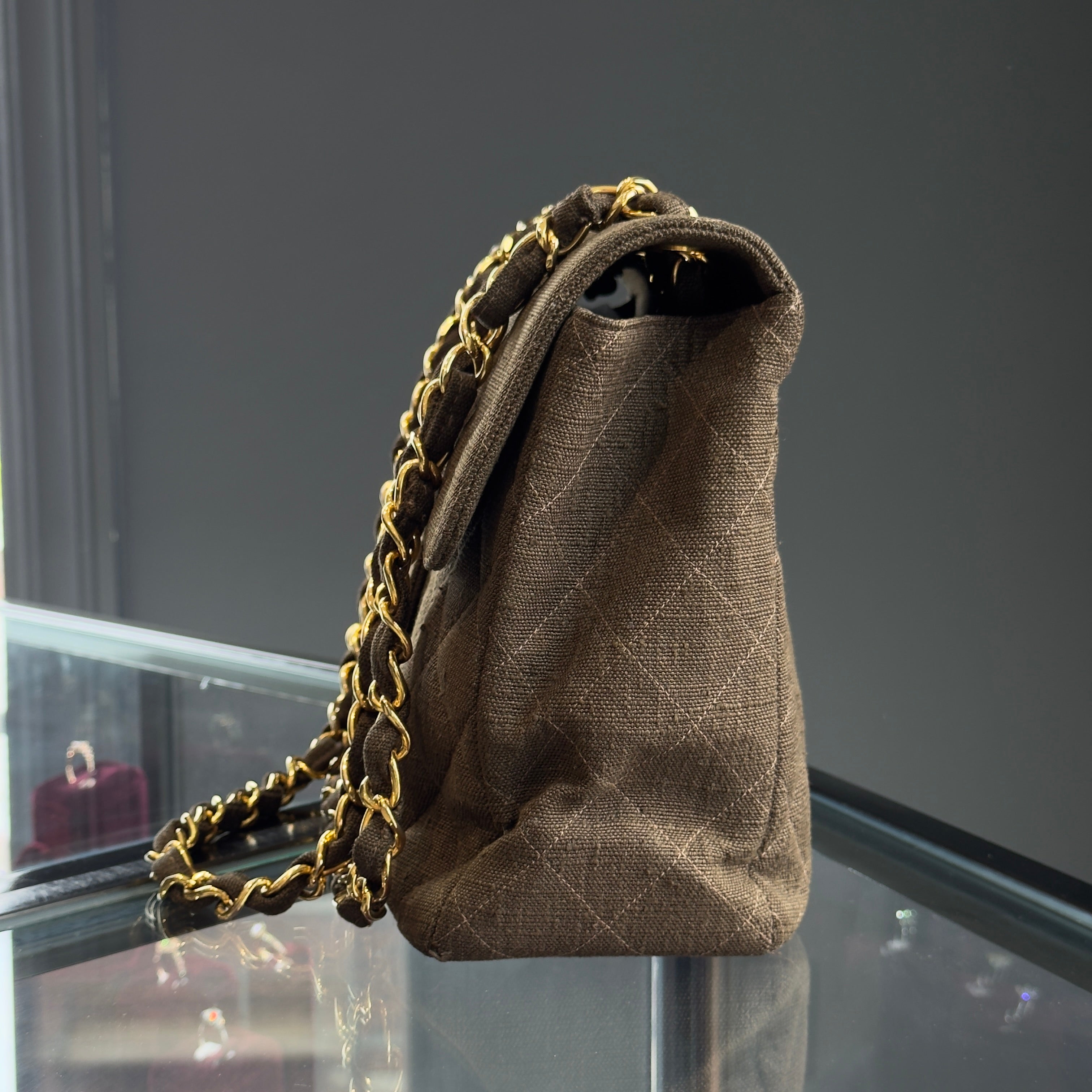 Vintage Chanel Linen Brown Maxi Singleflap - Queen May