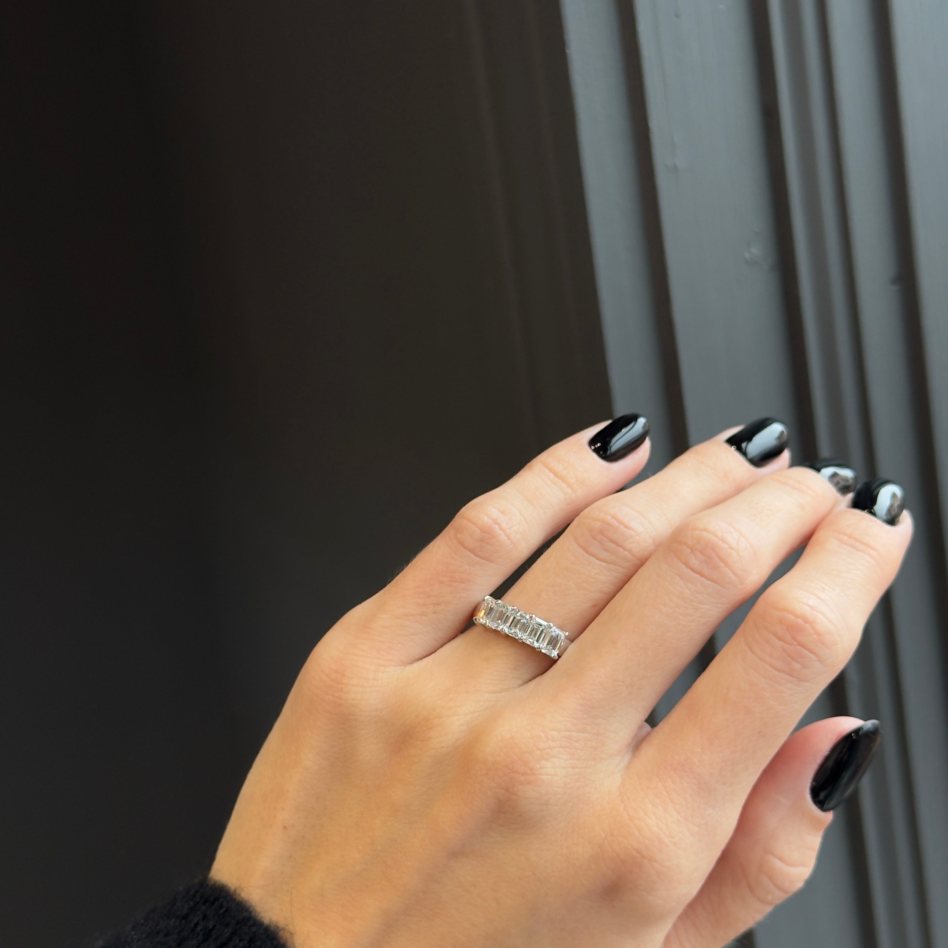 14K White Gold 1.77 Carat Emerald Diamond Five Stone Band - Queen May