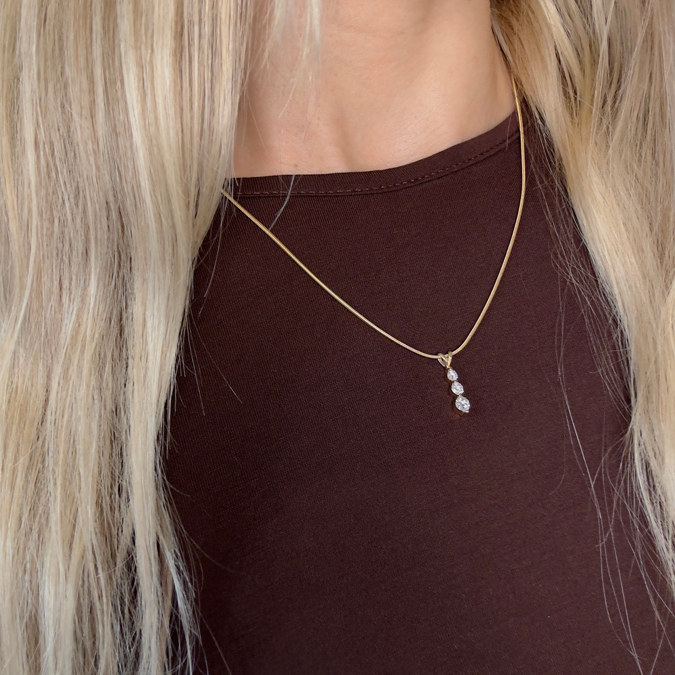 14K Yellow Gold 0.55 Carat Diamond Three Stone Drop Pendant - Queen May