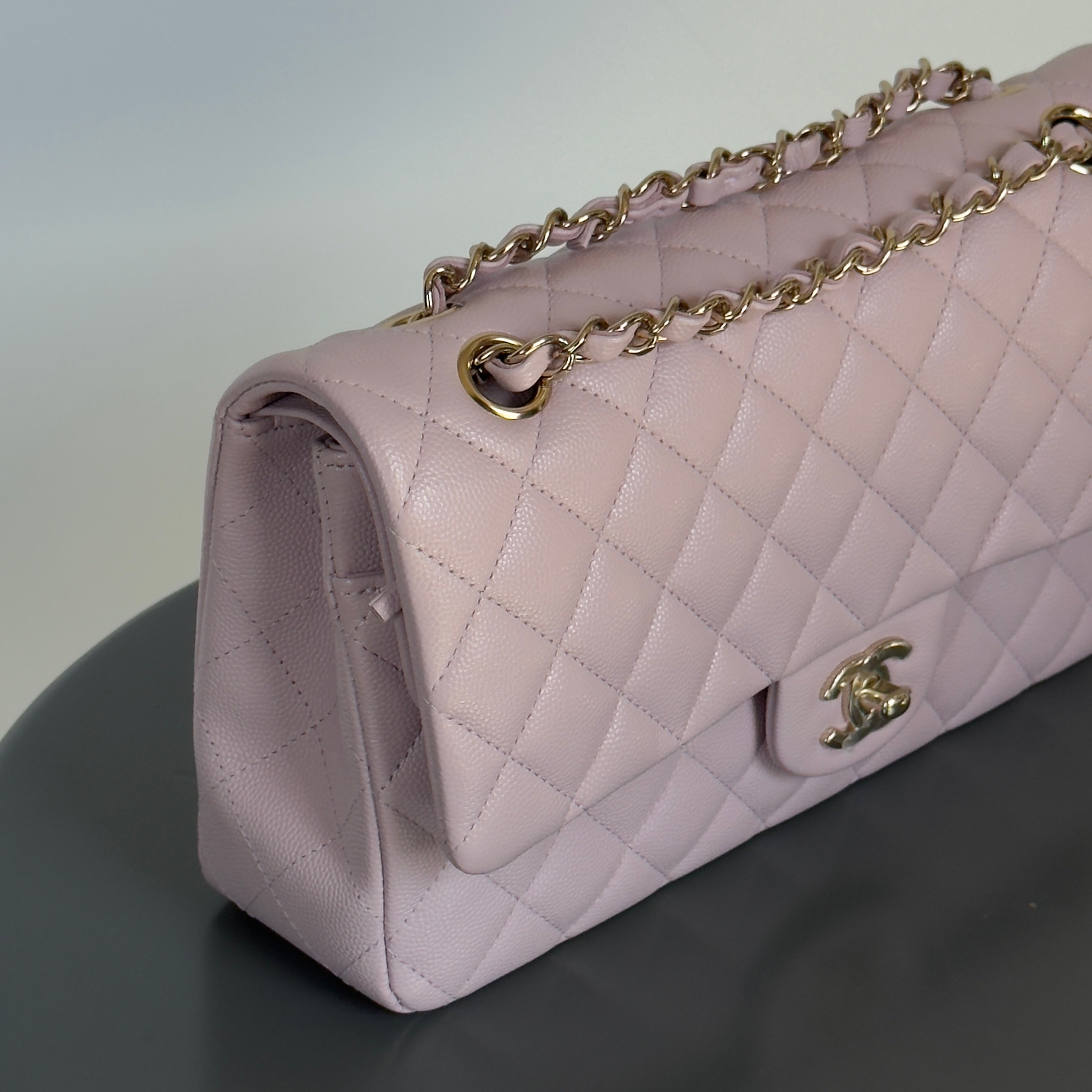Chanel Medium Caviar Double Flap 21C Rose Claire With Light Gold Hardware - Queen May