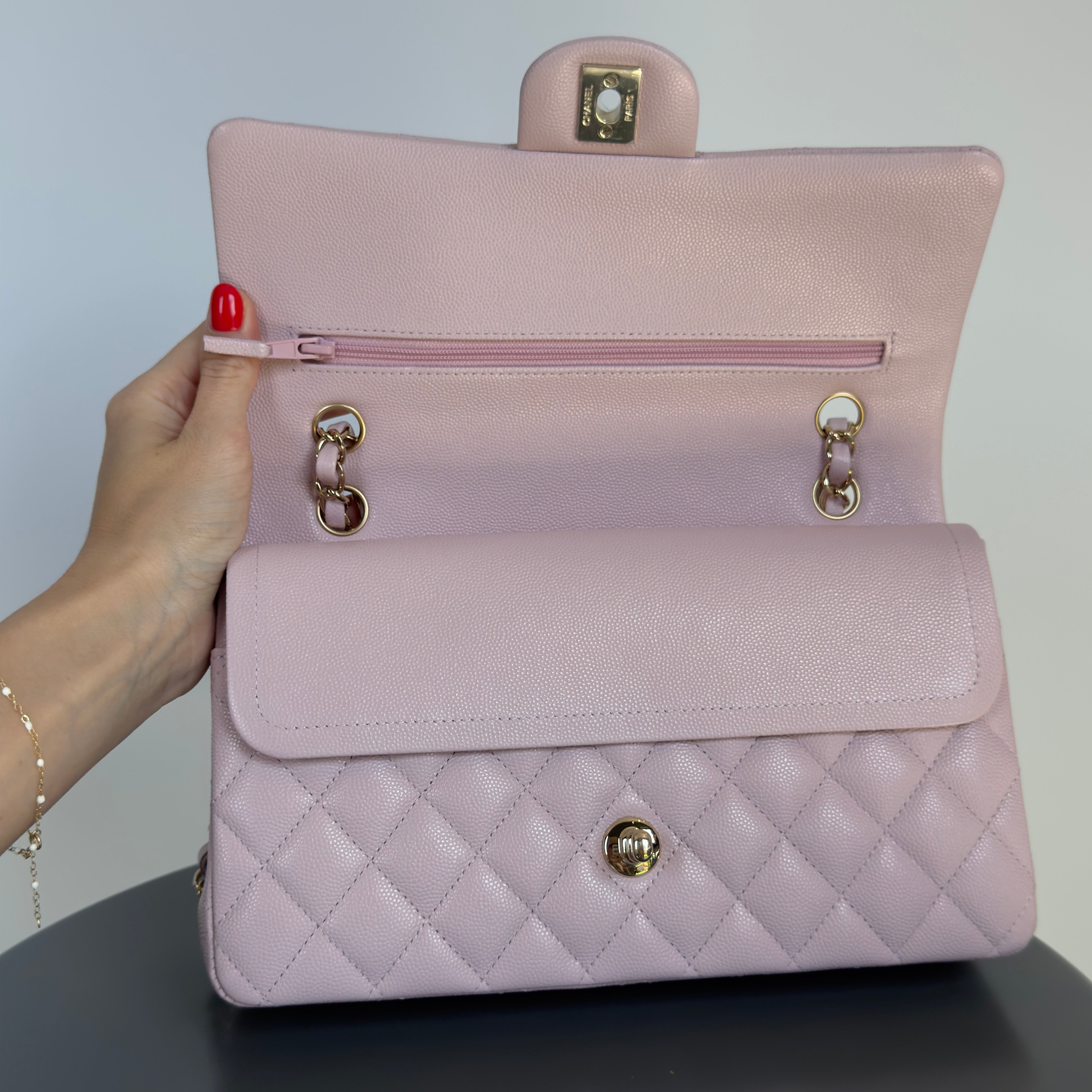 Chanel Medium Caviar Double Flap 21C Rose Claire With Light Gold Hardware - Queen May