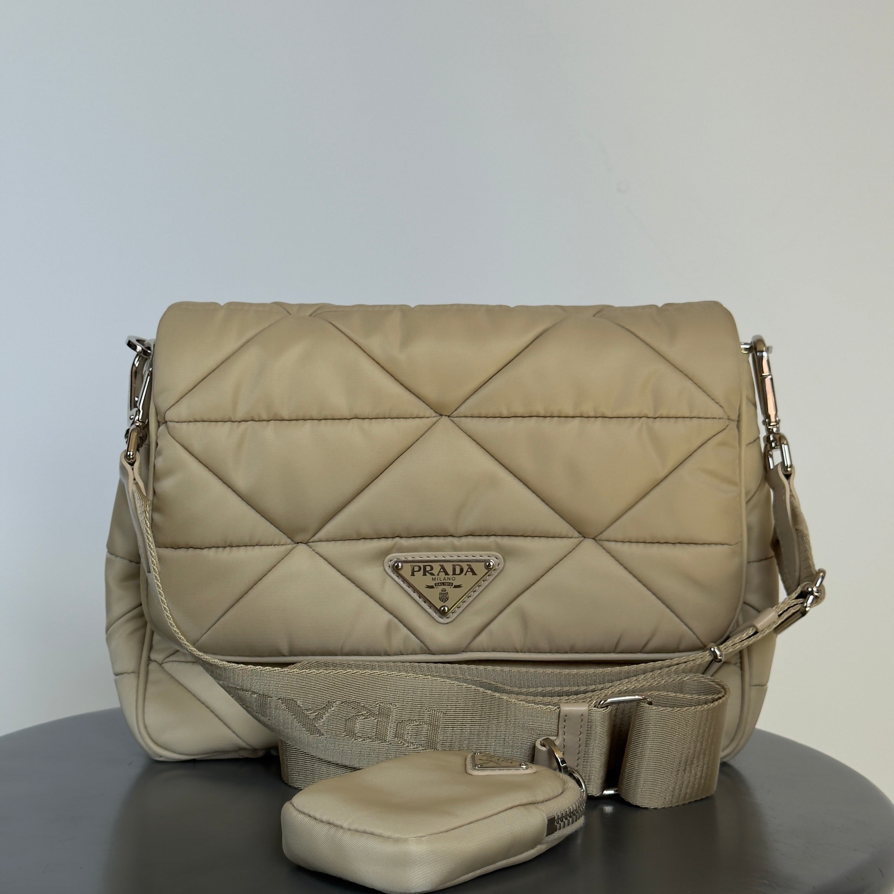 Prada Desert Beige Padded Re-Nylon Shoulder Bag - Queen May