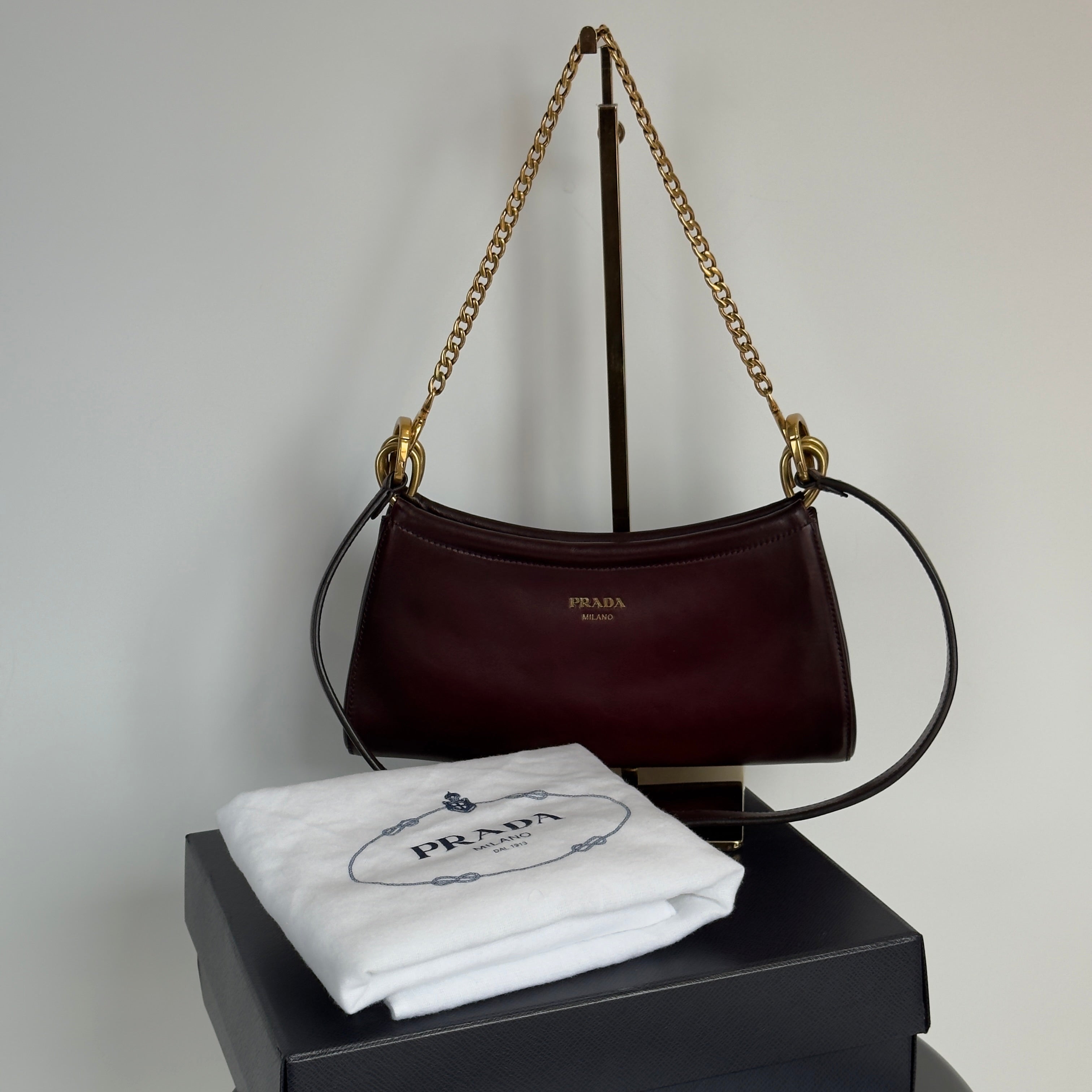 Ultra Rare Prada Fall 2025 Slouchy Burgundy Half Moon Shoulder Bag - Queen May