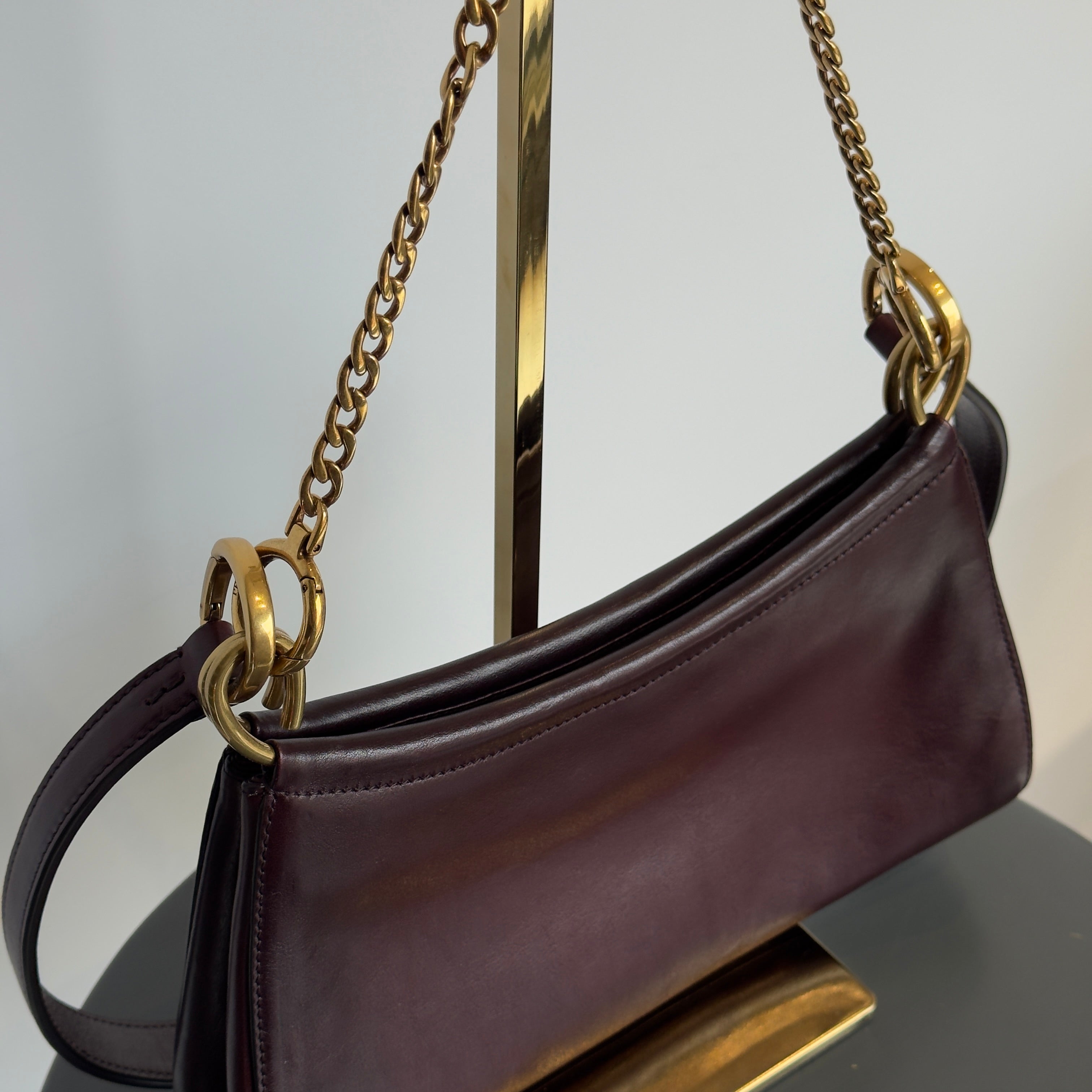 Ultra Rare Prada Fall 2025 Slouchy Burgundy Half Moon Shoulder Bag - Queen May