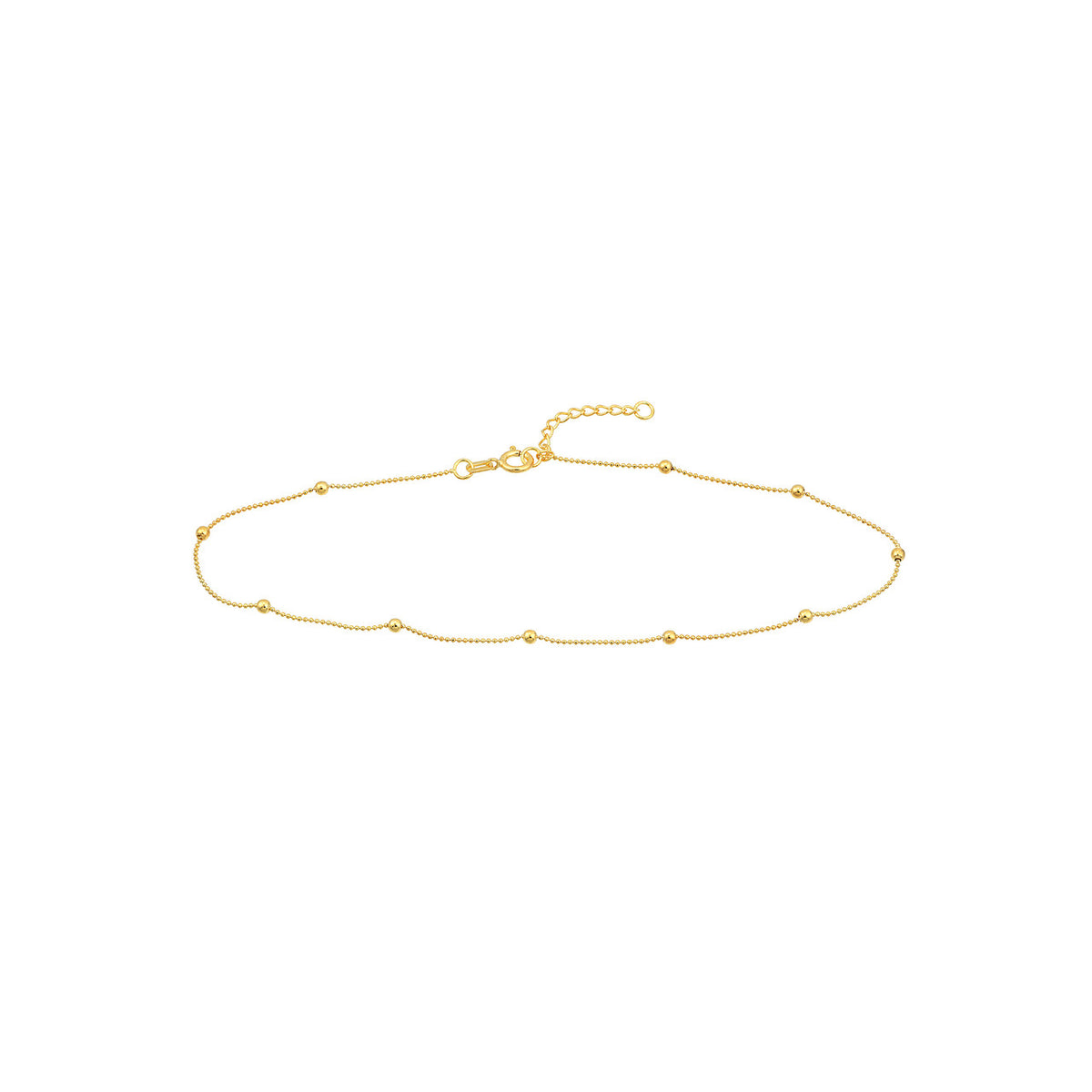 14K Yellow Gold 2mm Diamond Cut Bead Station Anklet - Queen May