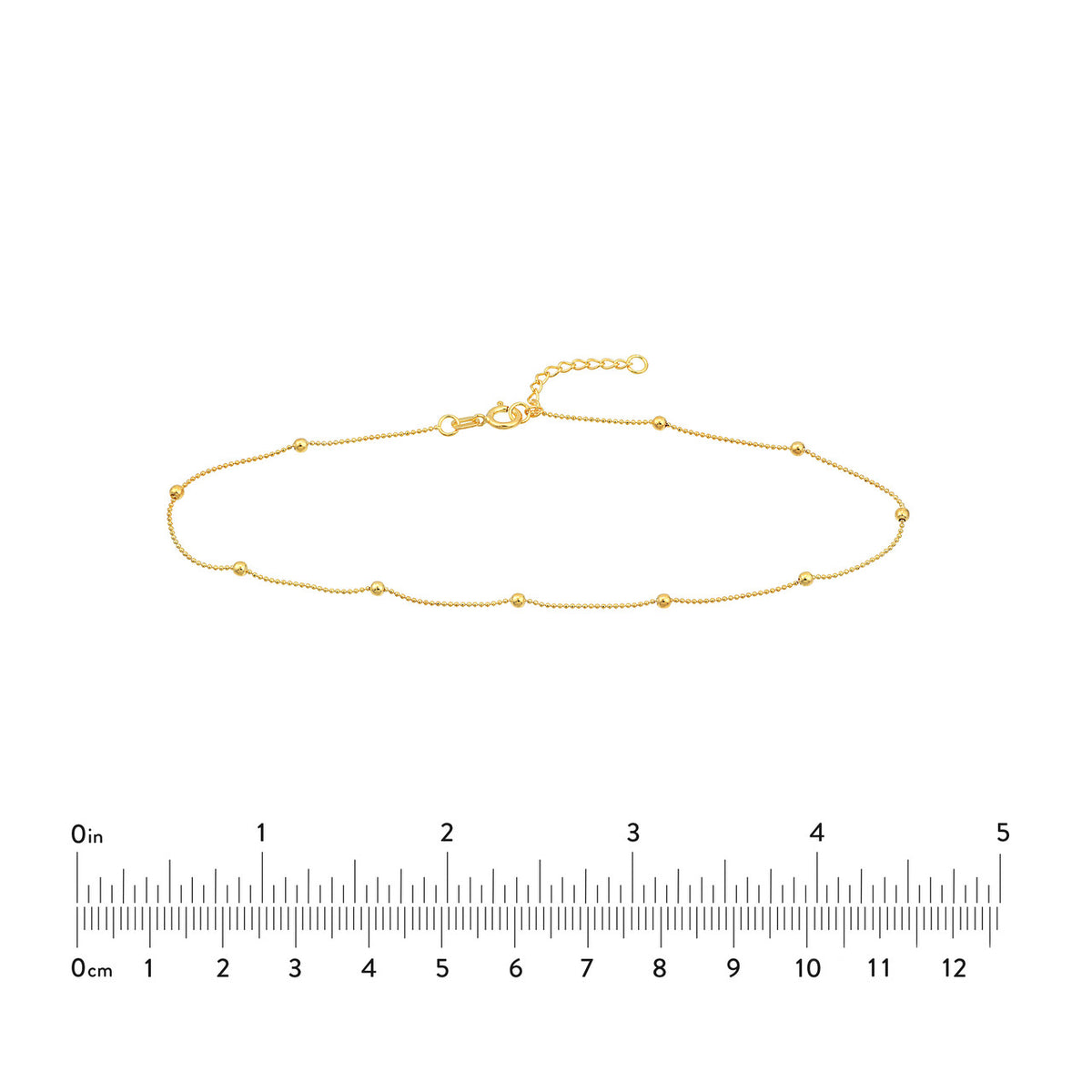 14K Yellow Gold 2mm Diamond Cut Bead Station Anklet - Queen May