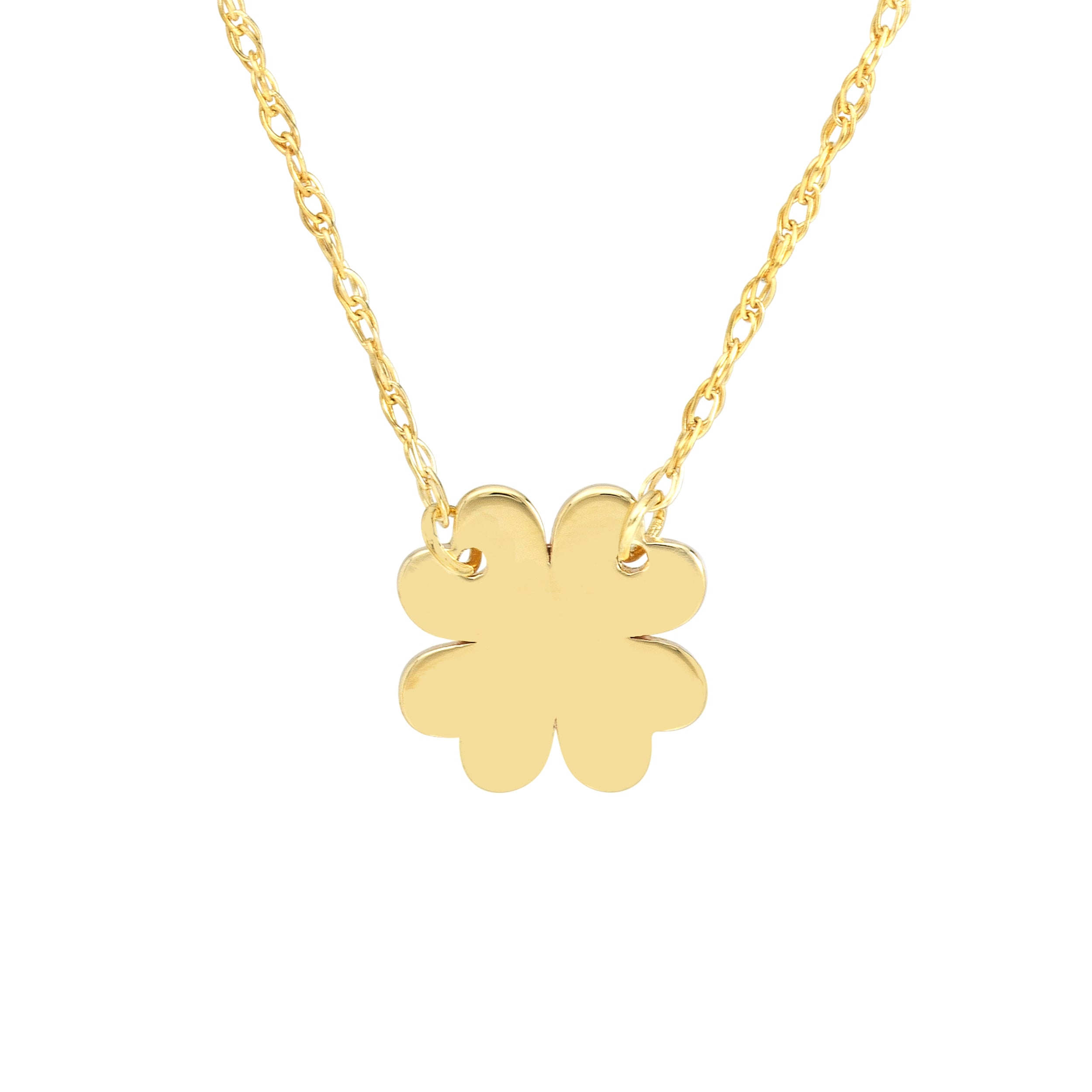 14K Gold Mini Lucky Four Leaf Clover Pendant Necklace - Queen May