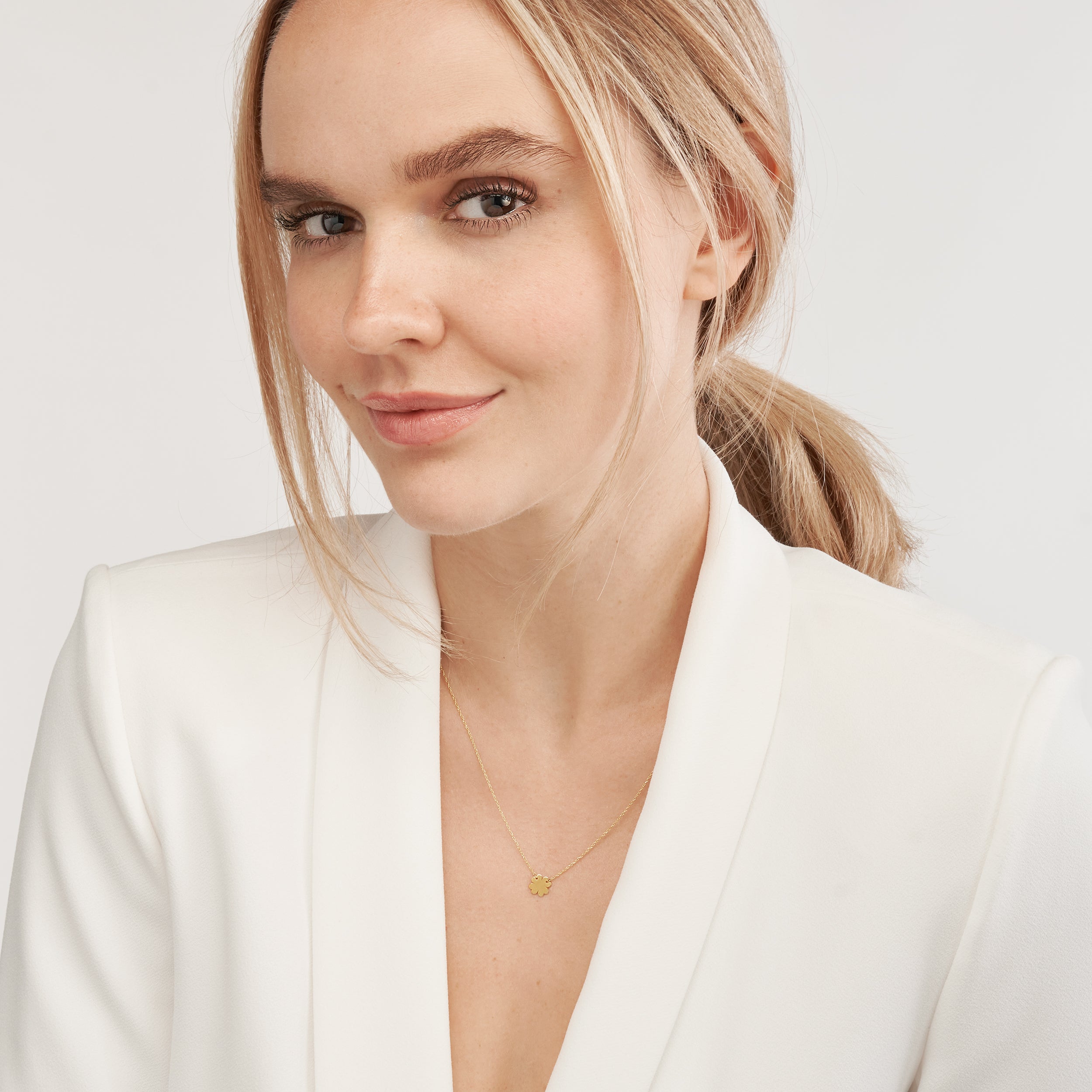 14K Gold Mini Lucky Four Leaf Clover Pendant Necklace - Queen May