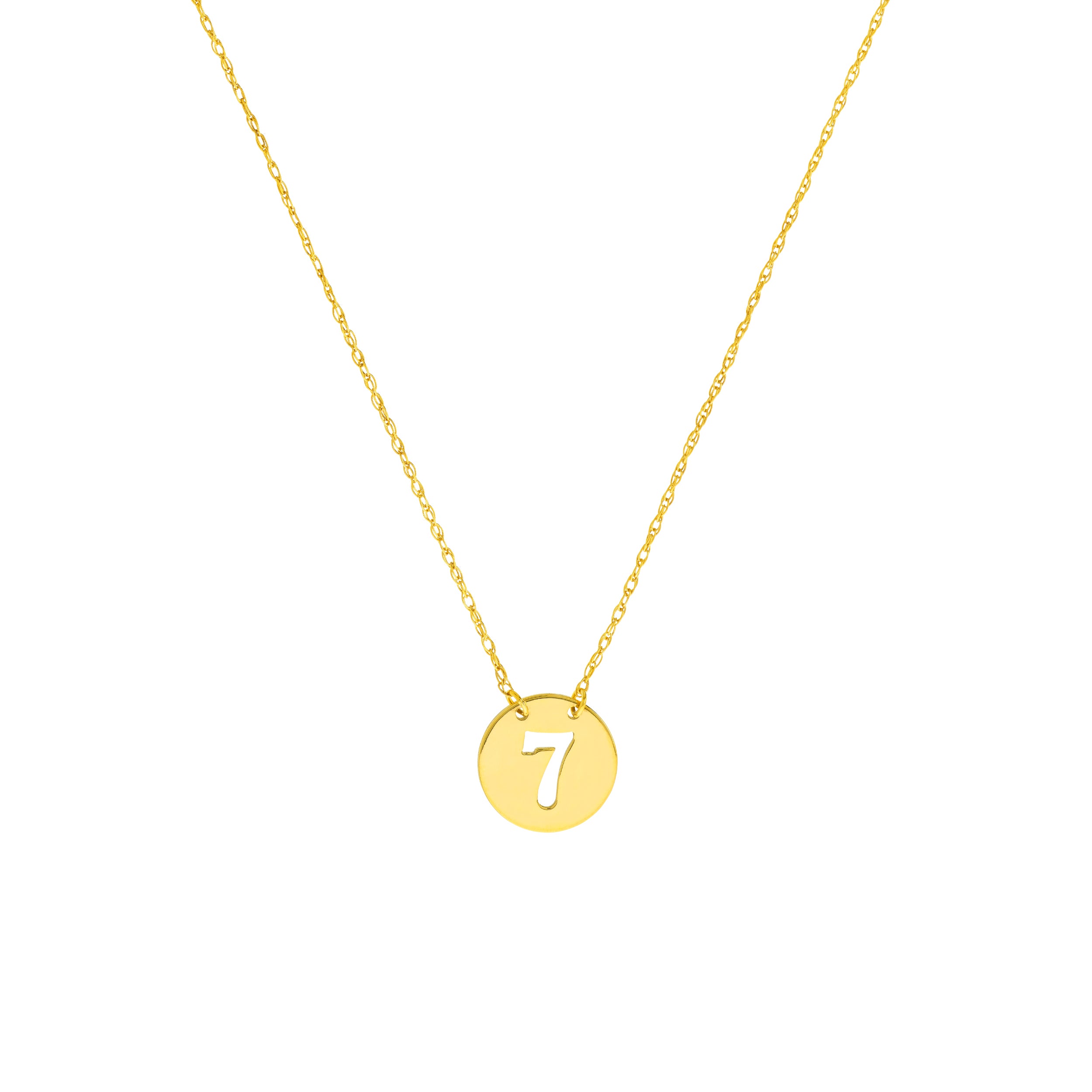 14K Yellow Gold Mini Lucky 7 Disc Pendant Necklace - Queen May