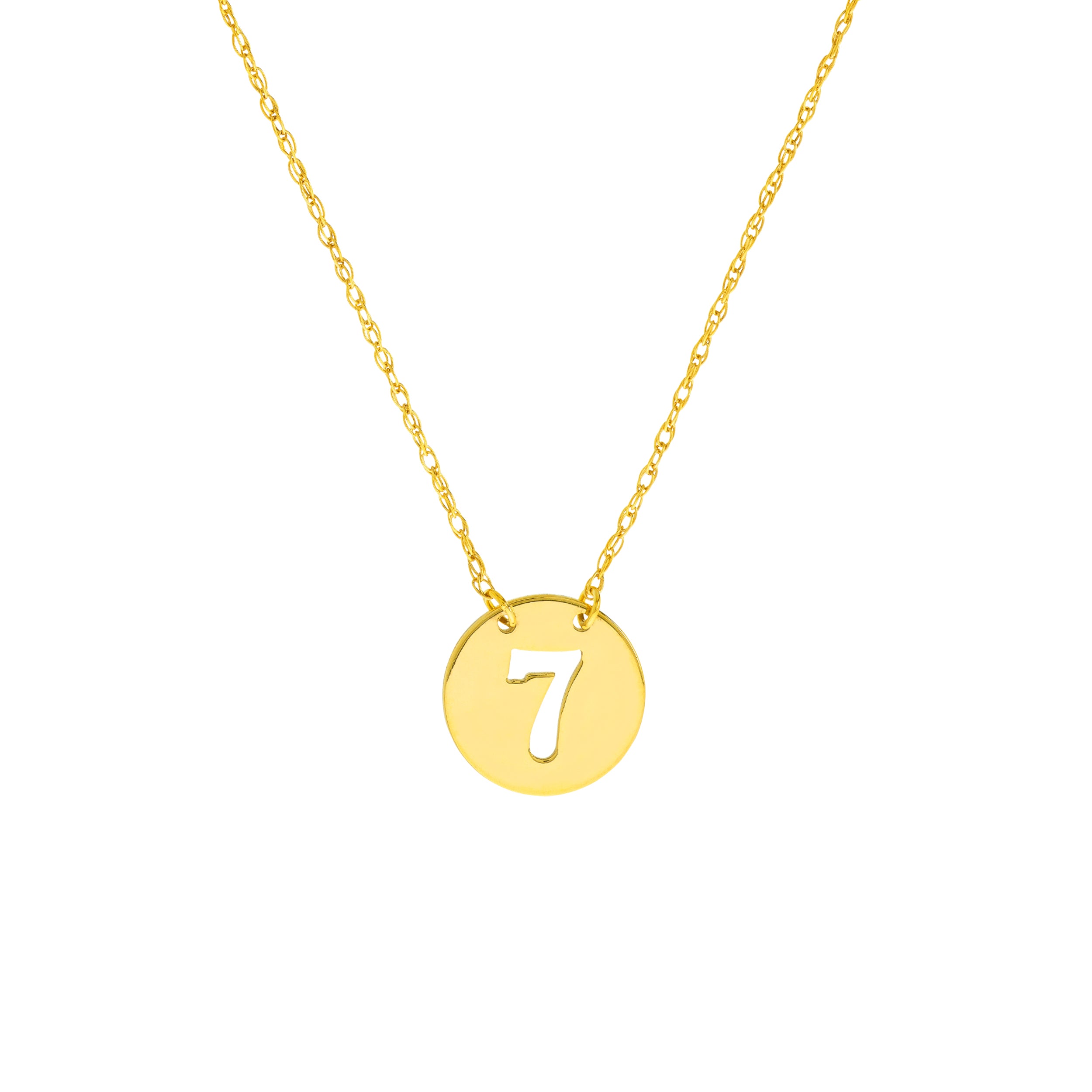 14K Yellow Gold Mini Lucky 7 Disc Pendant Necklace - Queen May