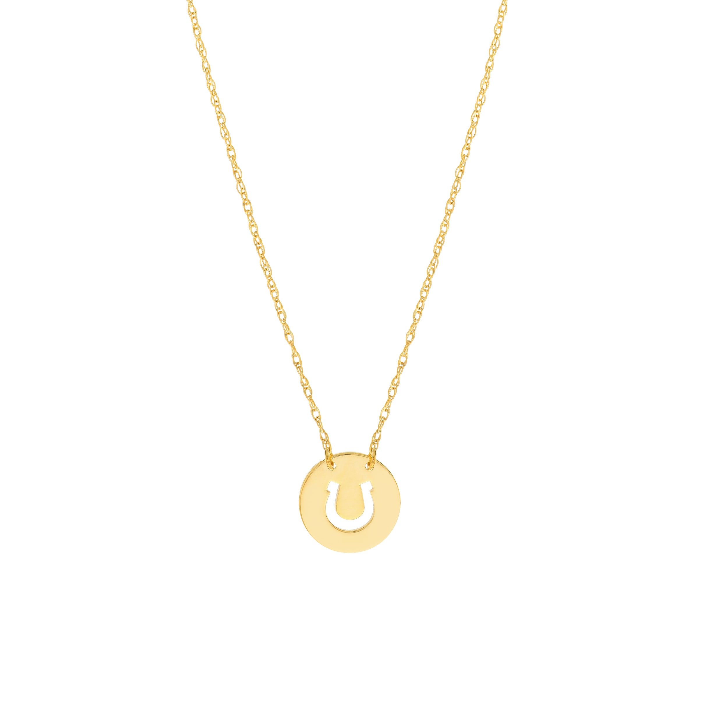 14K Yellow Gold Mini Horseshoe Disc Pendant Necklace - Queen May
