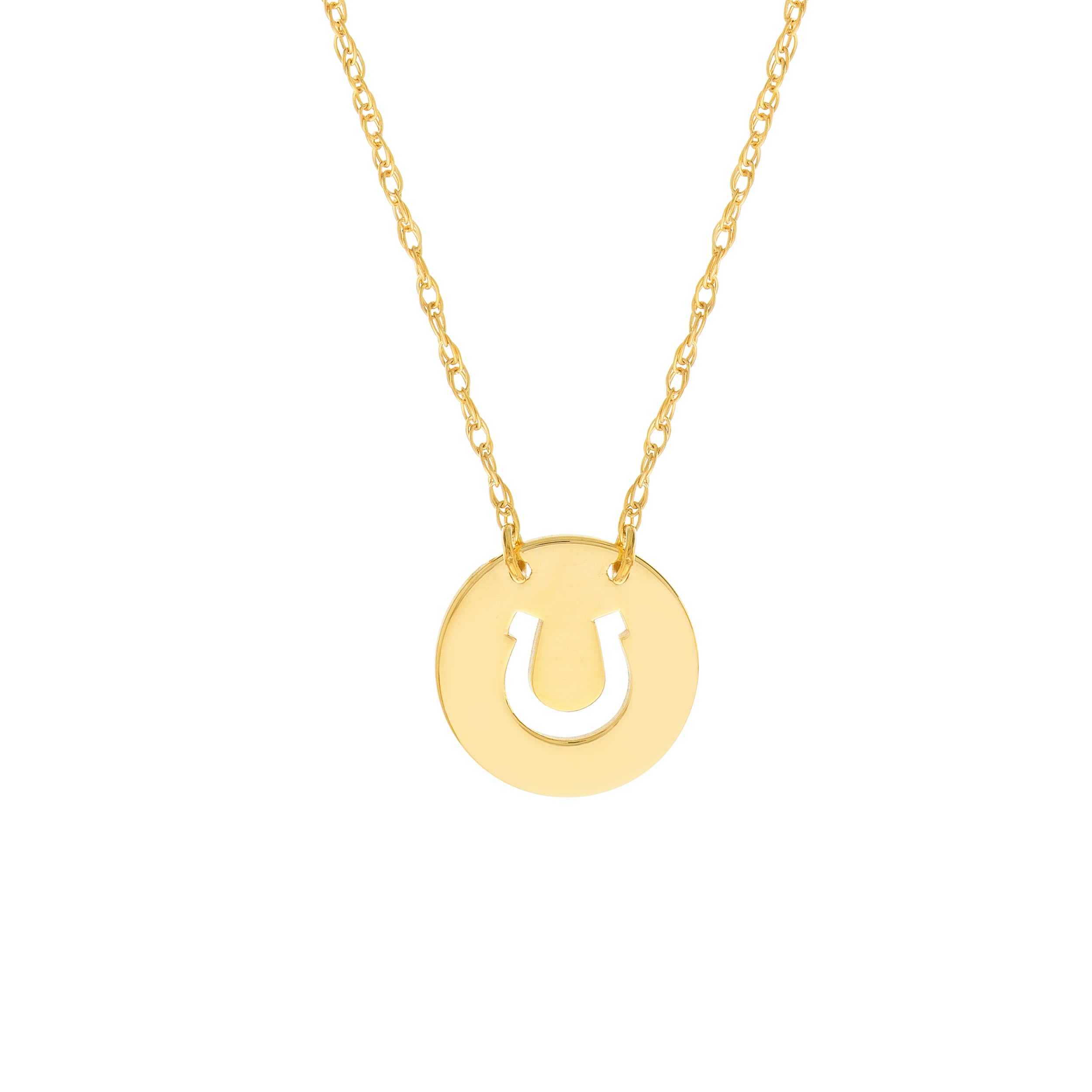 14K Yellow Gold Mini Horseshoe Disc Pendant Necklace - Queen May