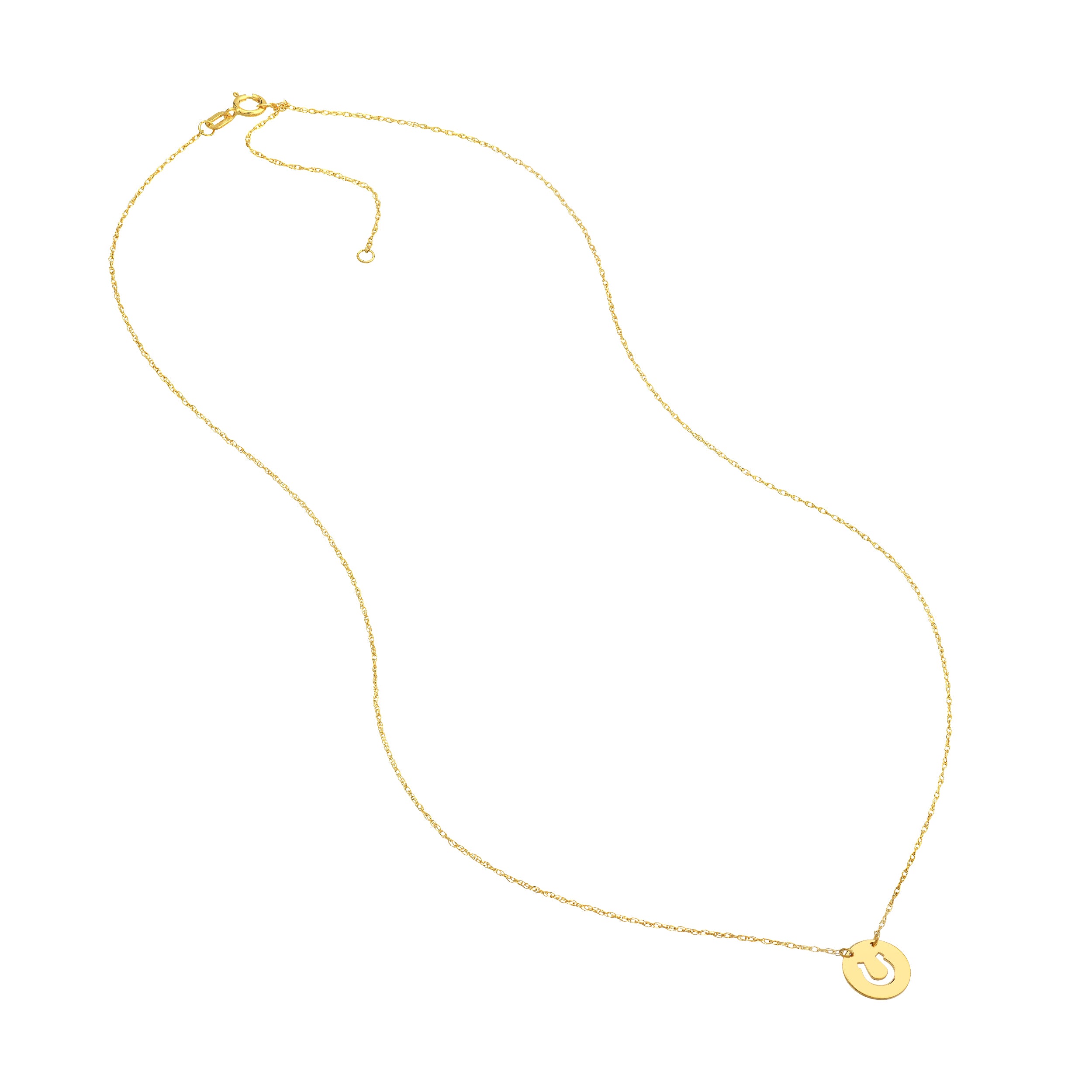 14K Yellow Gold Mini Horseshoe Disc Pendant Necklace - Queen May